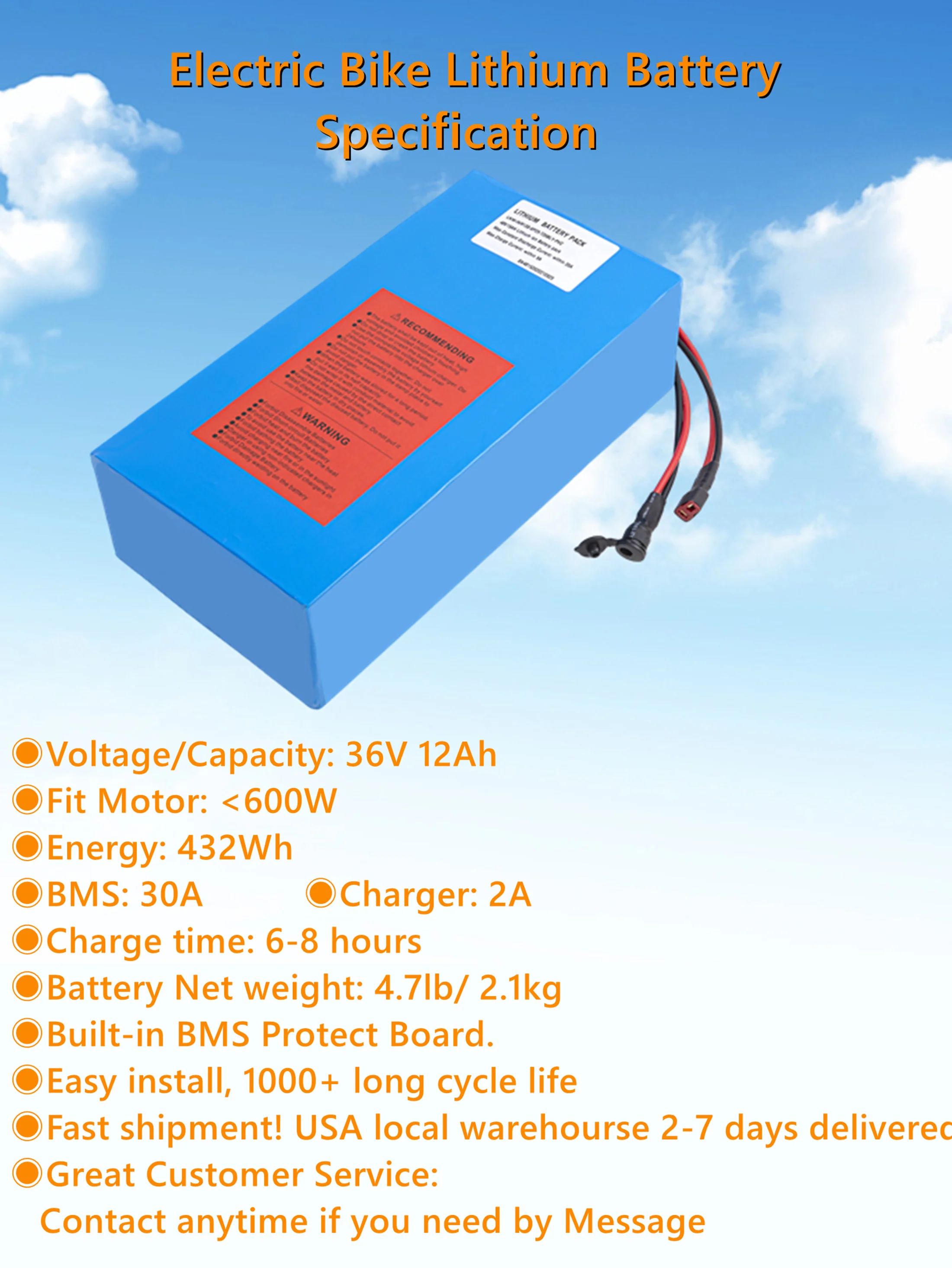 36V Ebike Battery 12Ah 10Ah 8Ah Lithium Li-ion Battery for 36 Volt Electric Bike Bicycle Scooter Motor with BMS Charger