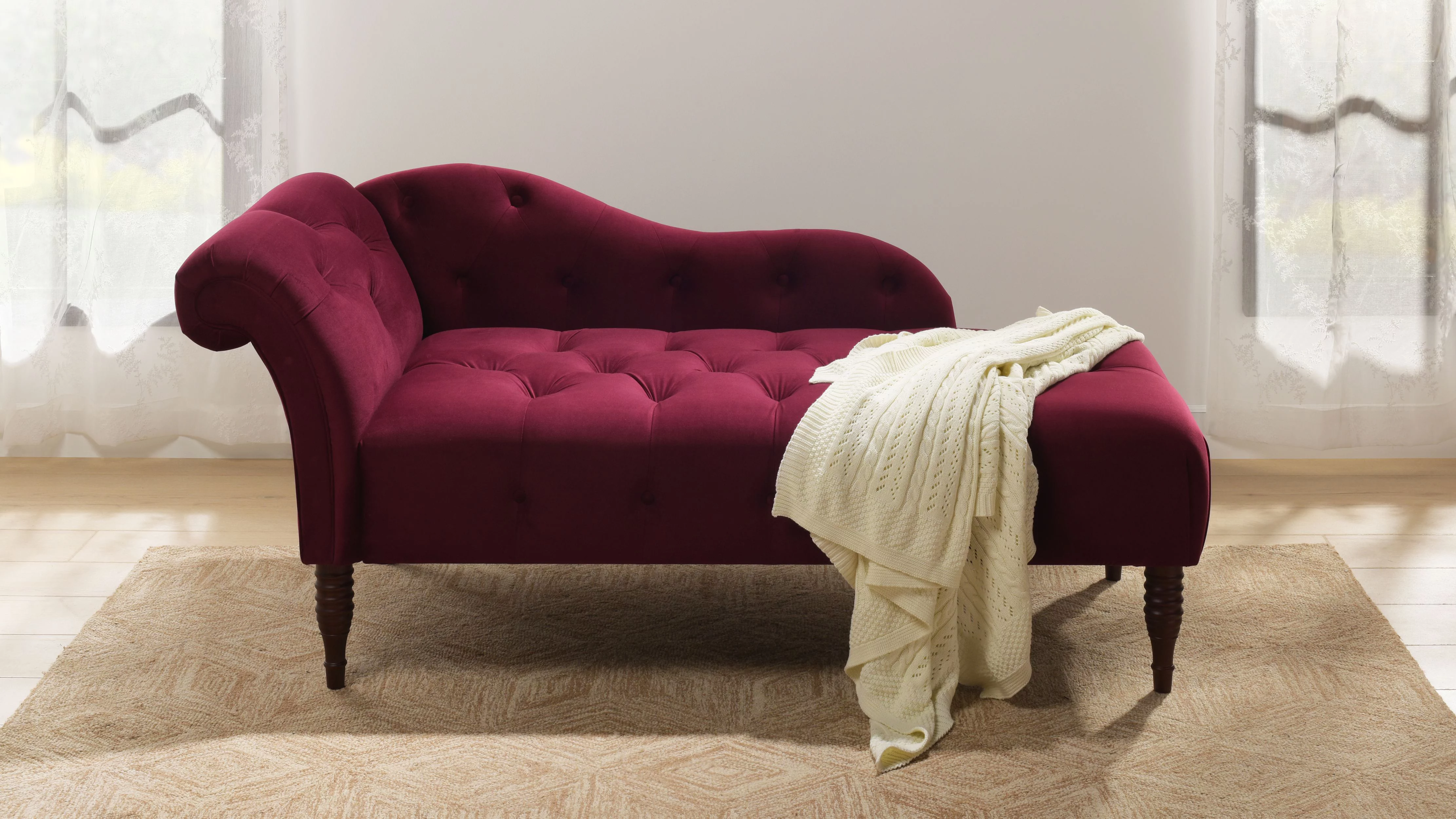 Samuel Tufted Roll Arm Chaise Lounge Burgundy