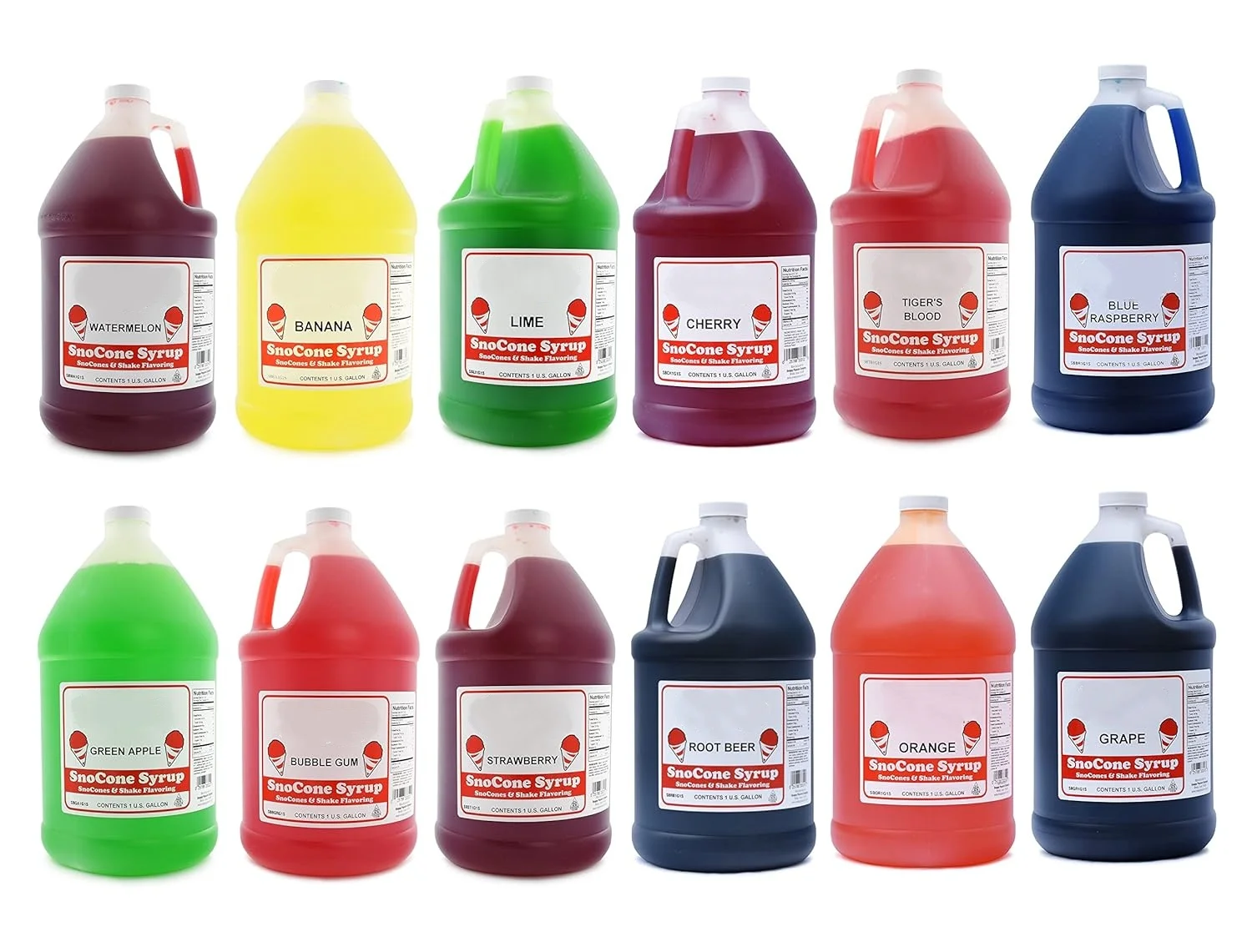 Sno Cone Syrup Mix & Match 4 Pack, 1 Gallon (128 ounces) Sizes, Ready to Use Snow Cone Machine Syrup, Flavored Syrup for Shaved Ice, 12 Flavor Options