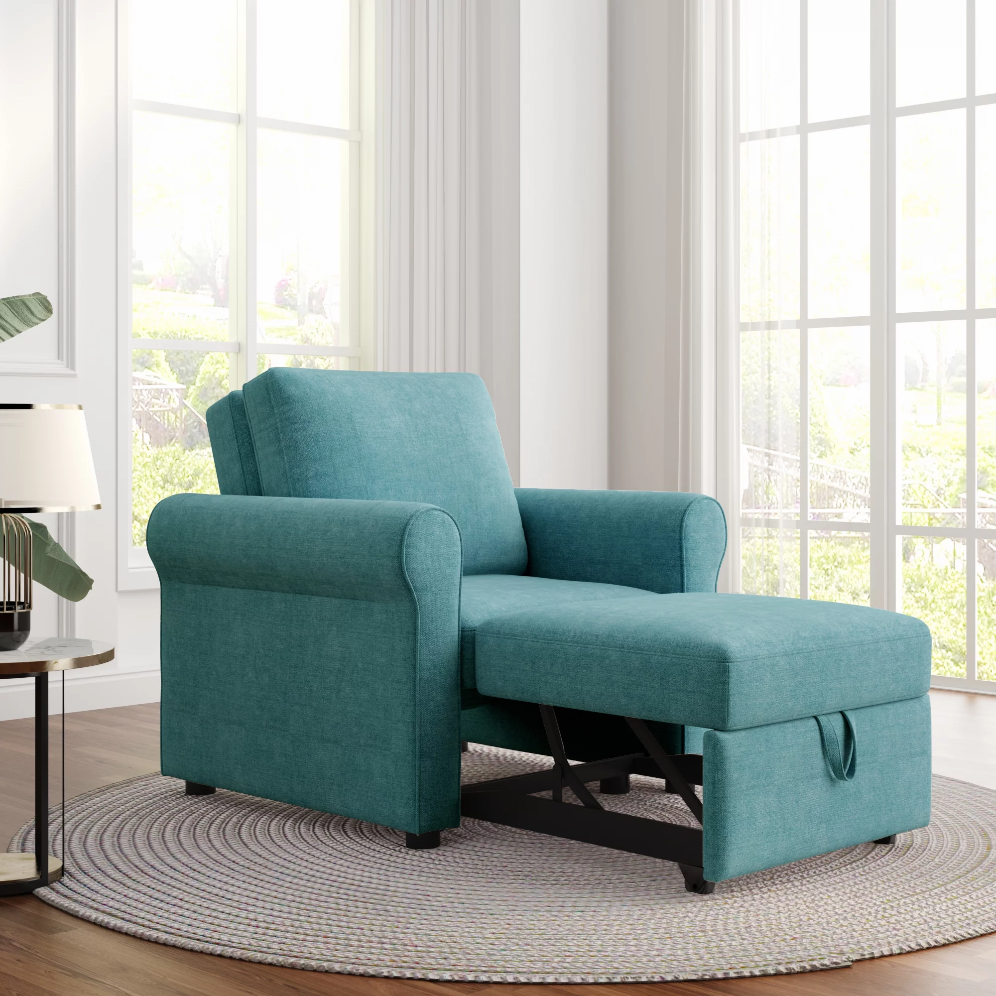 Modern Style 3-in-1 Sofa Bed Chair, Teal, Convertible Sleeper Chair Bed, Metal Frame, High Density Foam