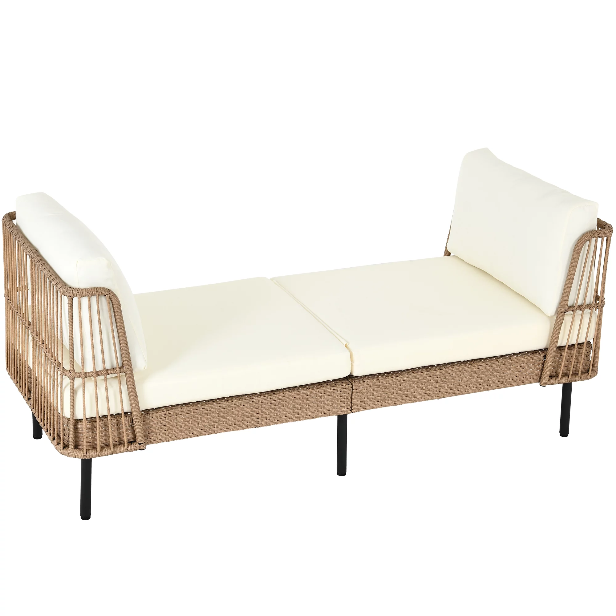 DWVO 74in Outdoor Daybed Wicker Patio Sofa Bed With Thickness Cushion Indoor Bed Lounger for Balcony Garden Deck Lawn - Beige