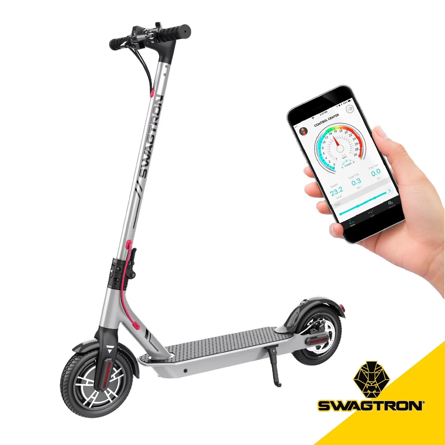 Swagtron Adult Electric Scooter Swagger 5 Boost, 320 lb Weight limit, 8.5 Inch No-flat Tires, 300W Motor, Folding, 18 mph, Enhanced Long Range (Recertified)
