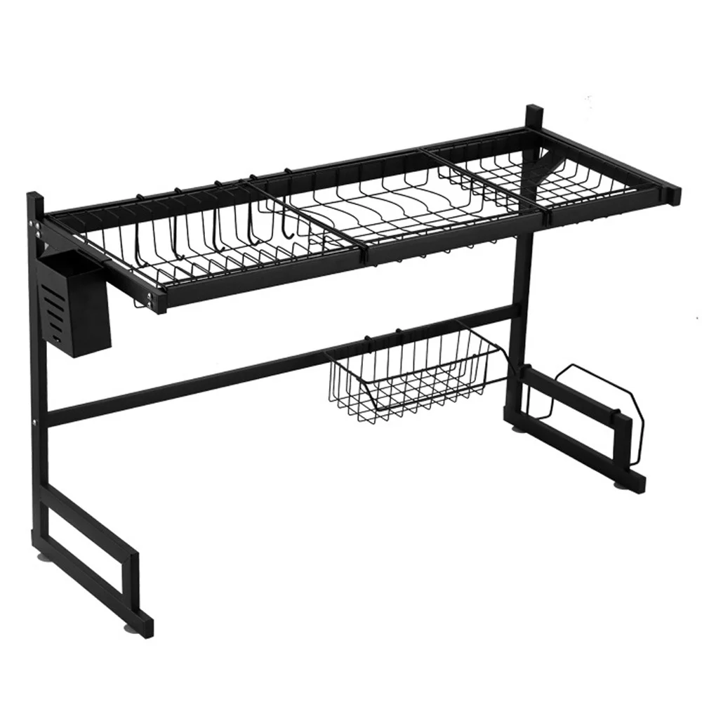 Dish Self Over the Sink Dish Racks for Kitchen Counter 2 Tier Full Stainless Steel Over Sinks Dry Rack , Multifunctional Over Sinks Shelf , Over Sinks Dish Drying Rack ,Black (Single Sink-85CM)