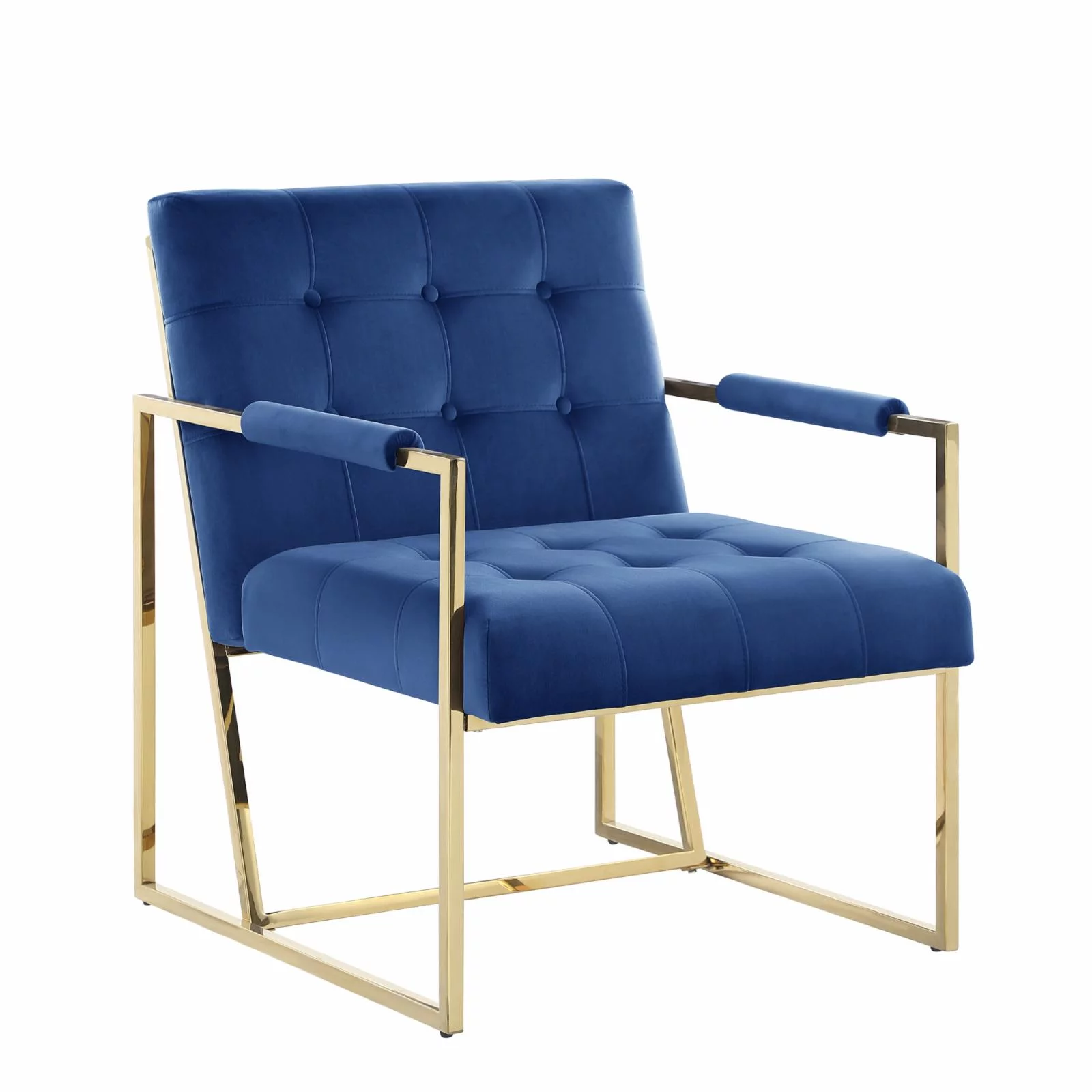 Louie Modern Velvet Tufted Arm Chair with Gold Frame