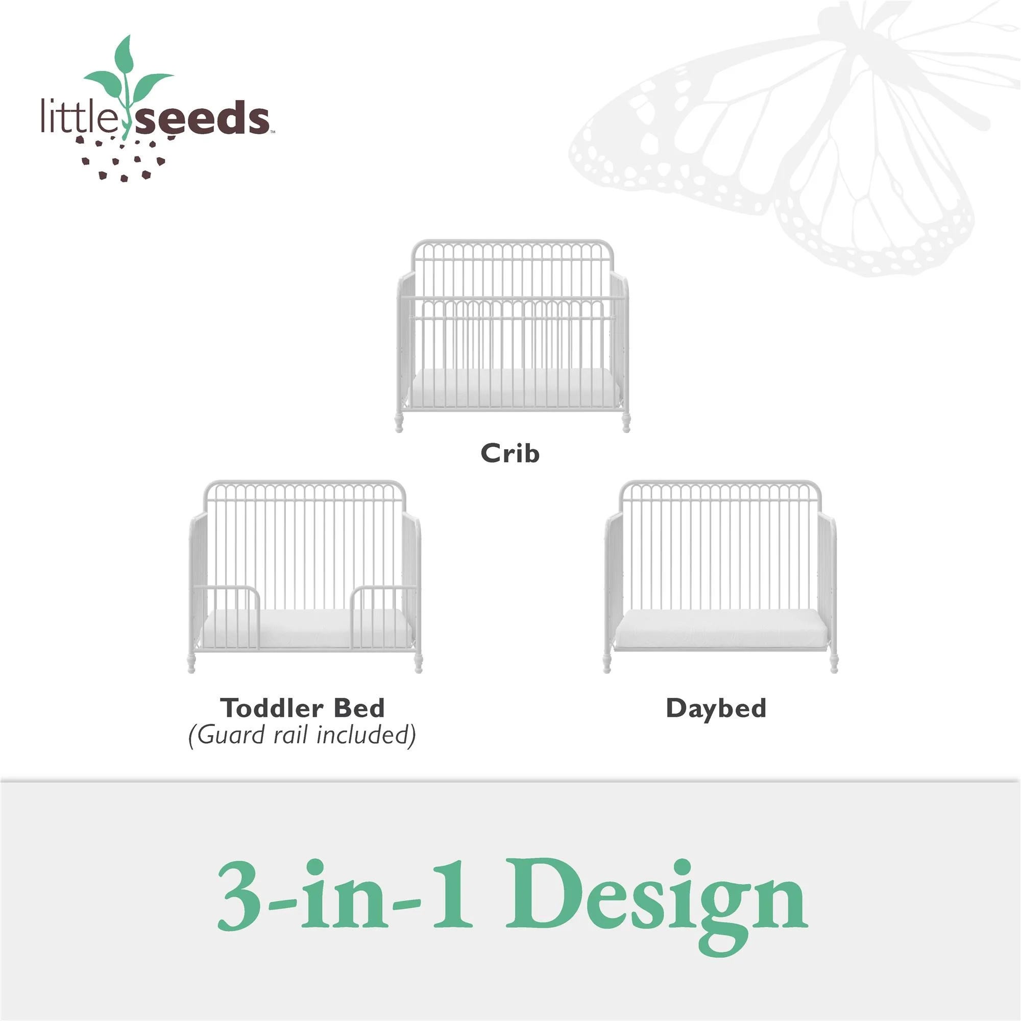 Little Seeds Ivy 3-in-1 Convertible Metal Crib, Off White