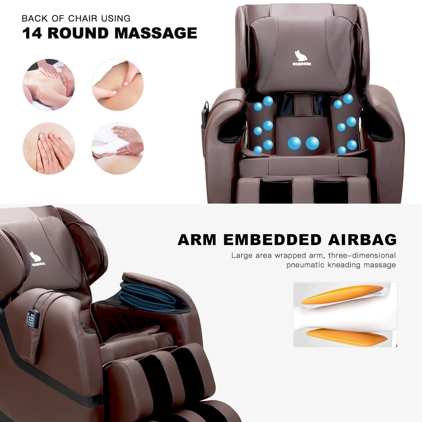 Uenjoy Full Body Zero Gravity Massage Chair Shiatsu Recliner Built-In Heat and Air Massage System Foot Rest - Brown