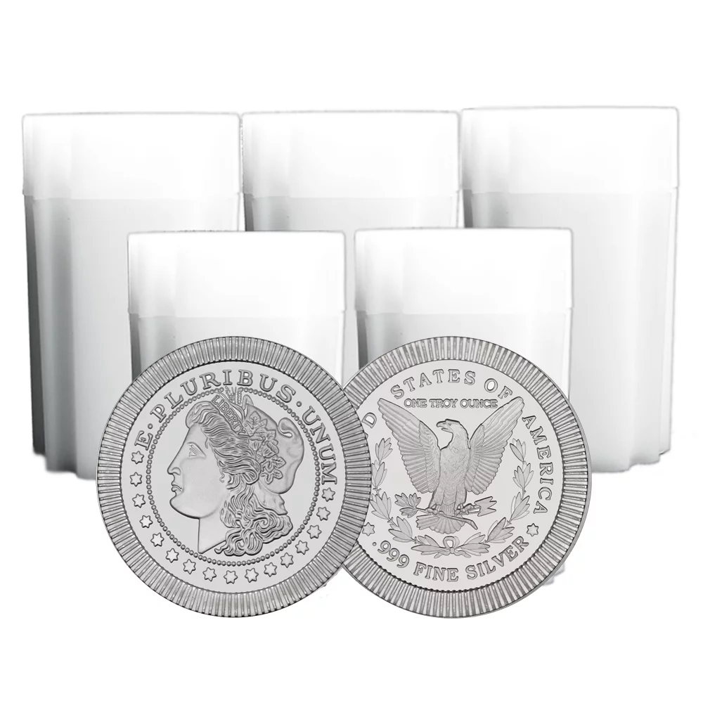 Lot of 100 - 1 Troy oz Morgan Stackable .999 Fine Silver Rounds 5 Full Rolls