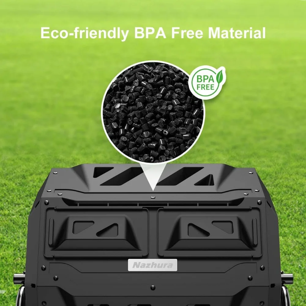 Compost Tumbler Bin Composter Dual Chamber 43 Gallon (Bundled with Pearson's Gardening Gloves) Black