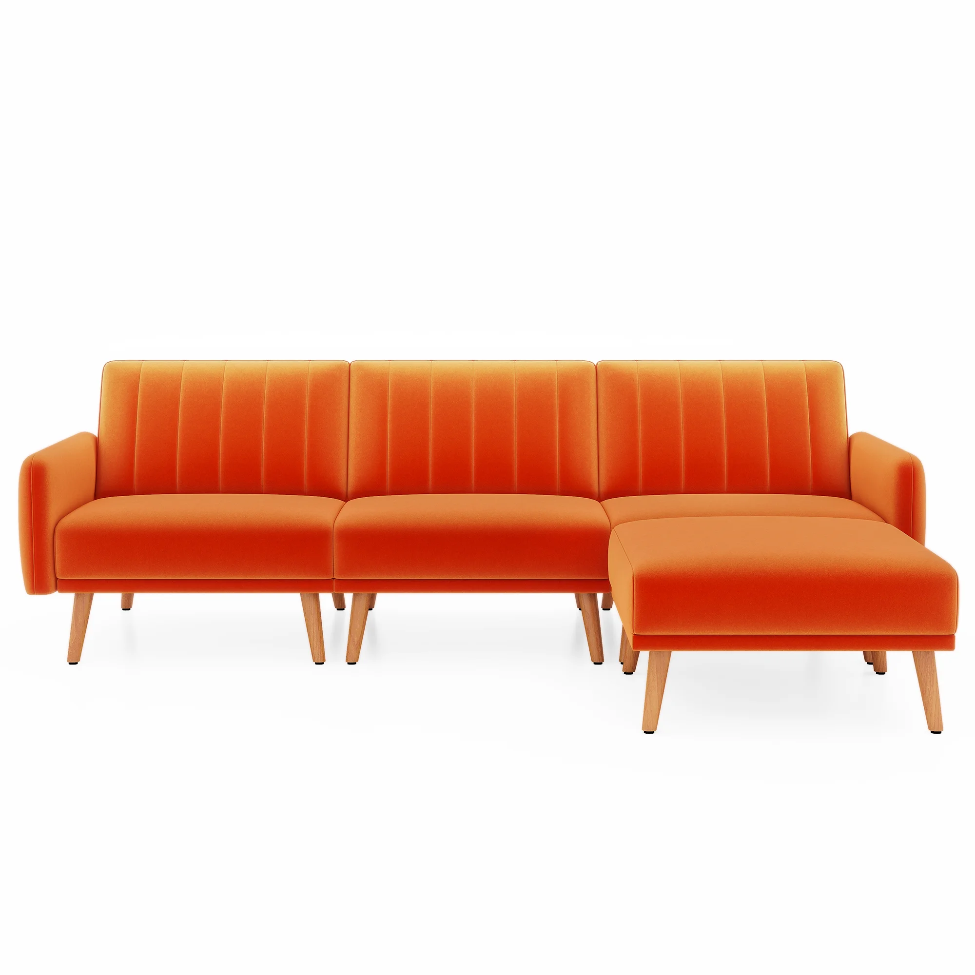 JOMEED L-Shaped Velvet Sectional Sofa Couch, Modern Convertible Sleeper Sofa Bed with Adjustable Backrest, 2 Pillows and Ottoman, Modular Sofa Couch for Living Room and Apartment