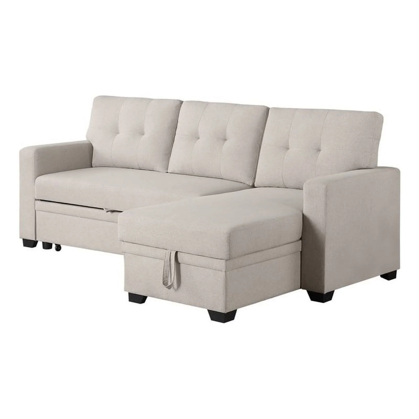 Devion Furniture Polyester Fabric Reversible Sleeper Sectional Sofa-Beige