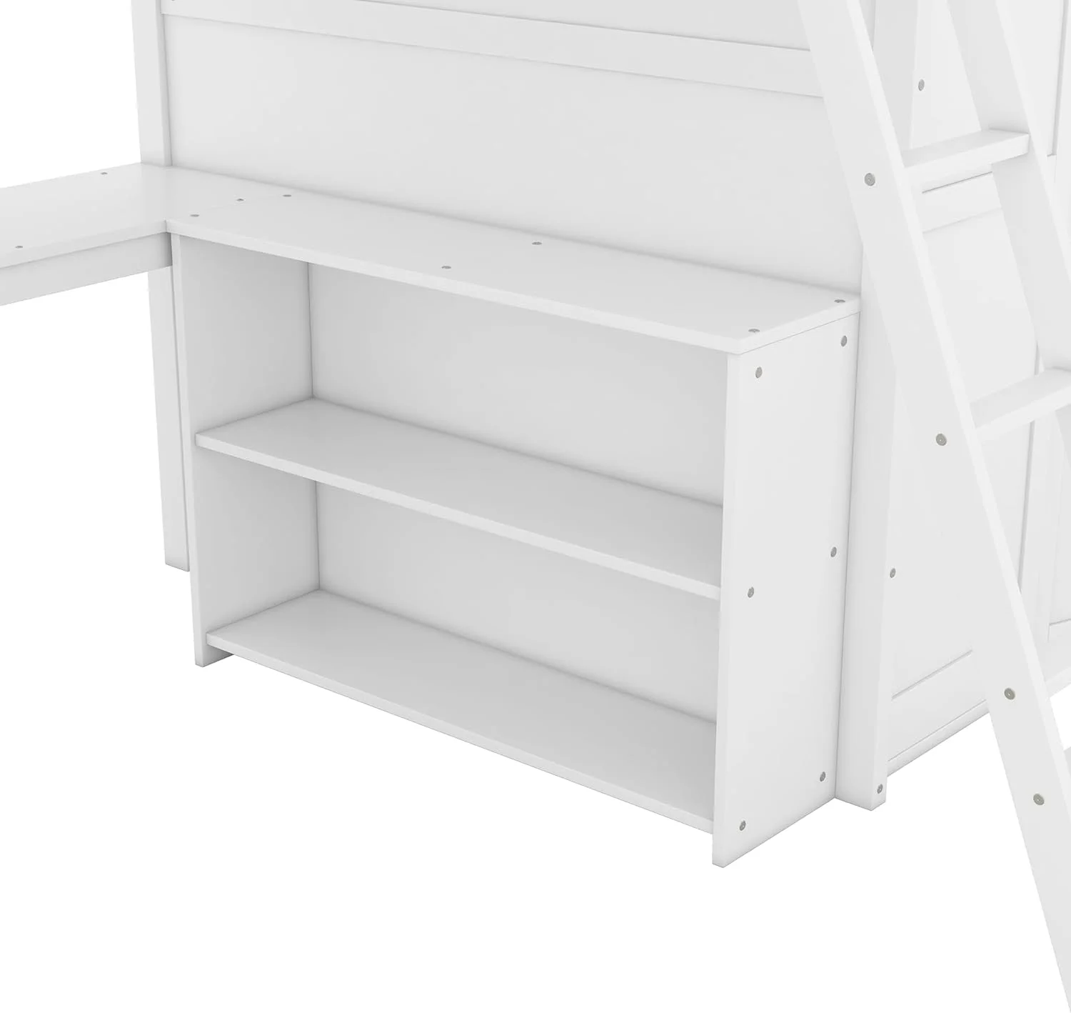 Full Size Loft Bed With Desk, Woode Full Loft Bed Frame With Shelves Ad Wardrobe, White