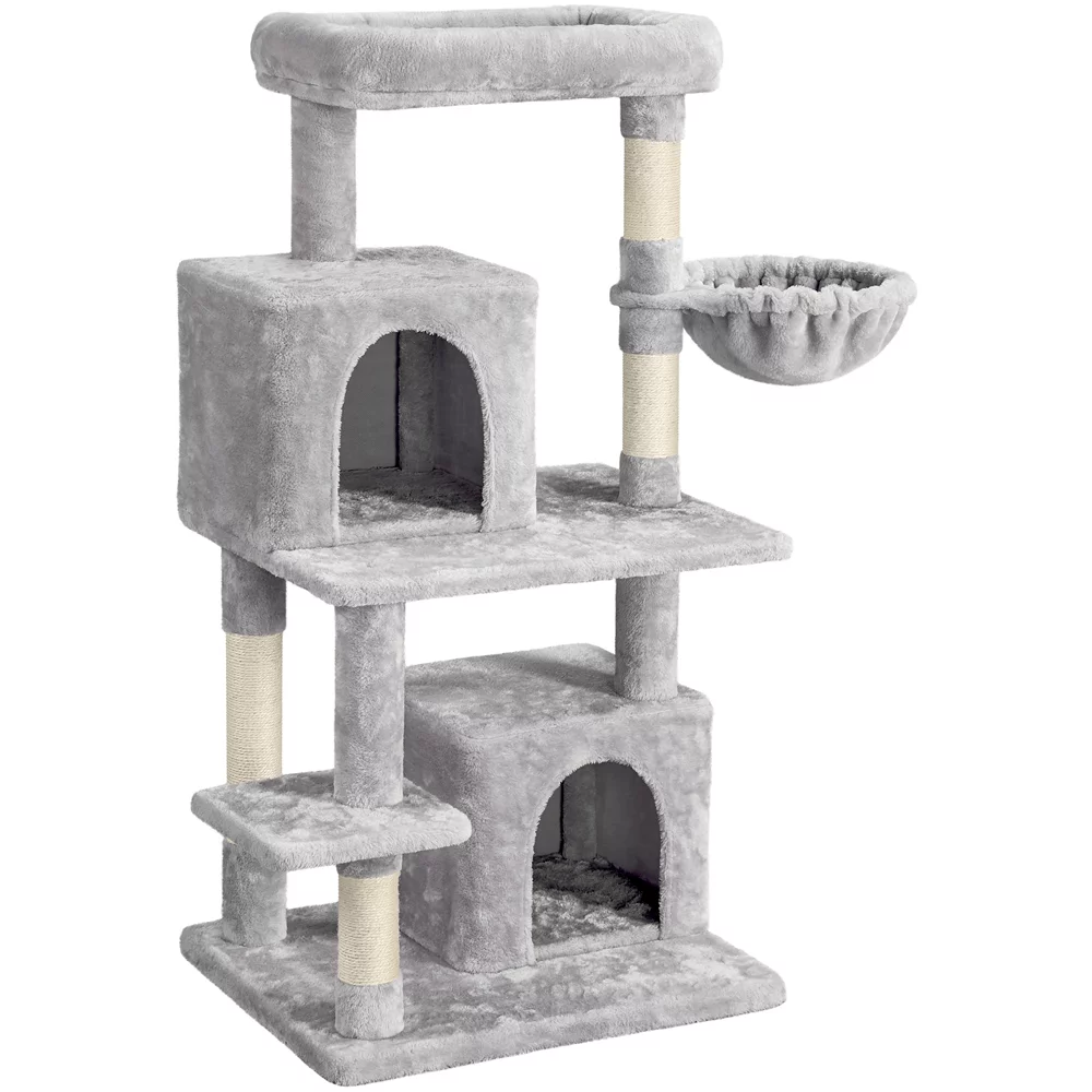 Yaheetech 46.5'' Multilevel Cat Tree Condos Cat Scratching Posts Plush with Top Perch Basket for Cats, Light Gray