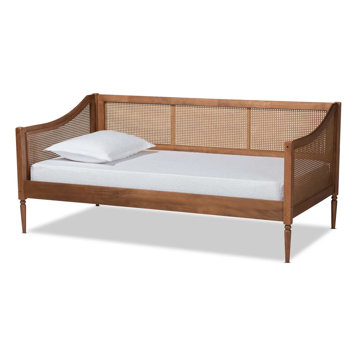 Baxton Studio Ogden Mid-Century Modern Walnut Brown Finished Wood and Synthetic Rattan Twin Size Daybed,Wholesale