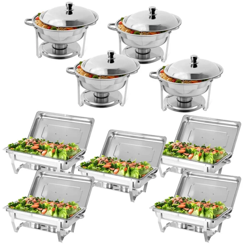 JSTUOKE Chafing Dish Set 9 Pack,5 Full Pan Rectangular 8QT +4 Round 5QTfor Catering Party Festival
