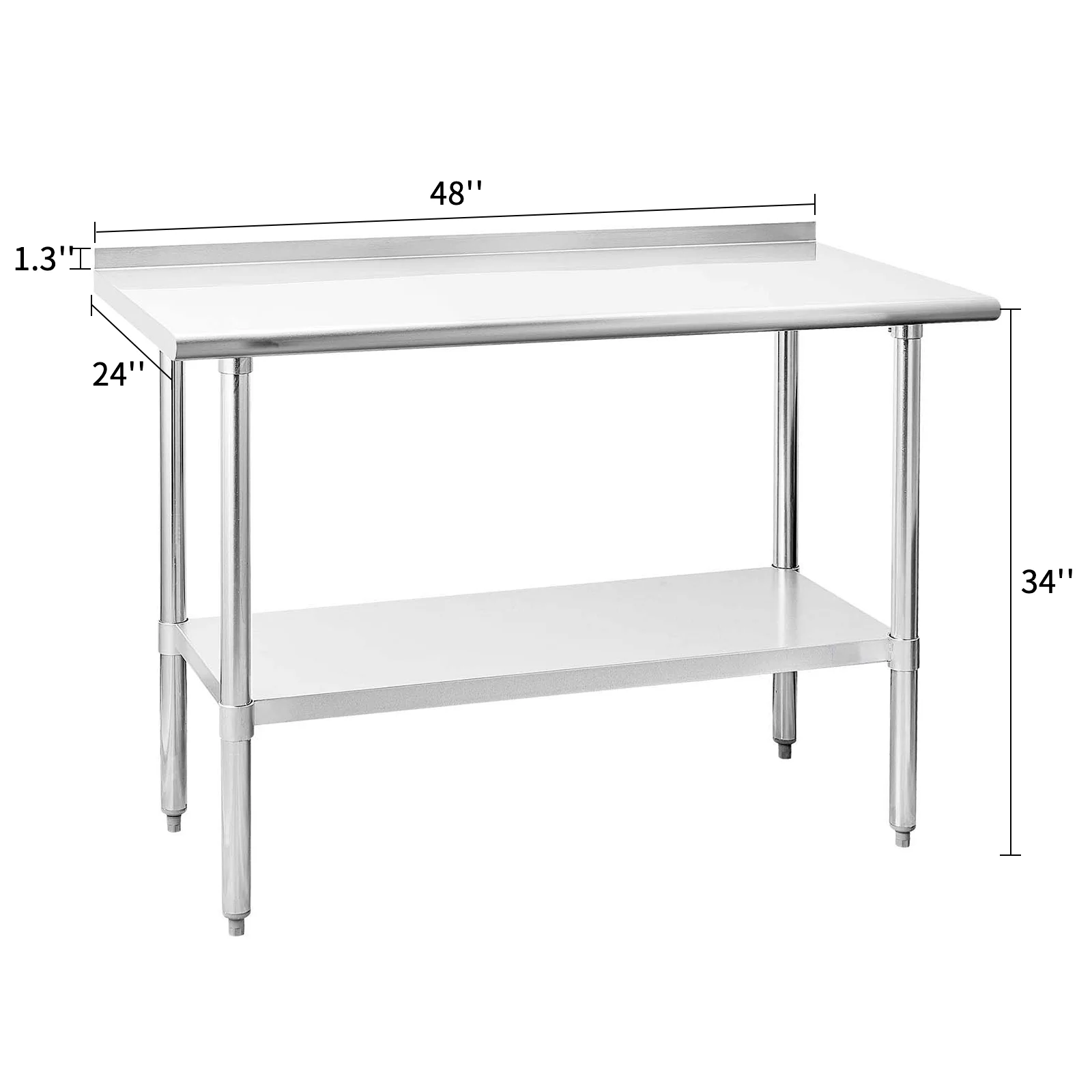NSF Stainless Steel Commercial Kitchen Prep & Work Table w/Backsplash, Sboly Heavy Duty Prep Table with Undershelf and Galvanized Legs for Restaurant, Home and Hotel, 24 x 48