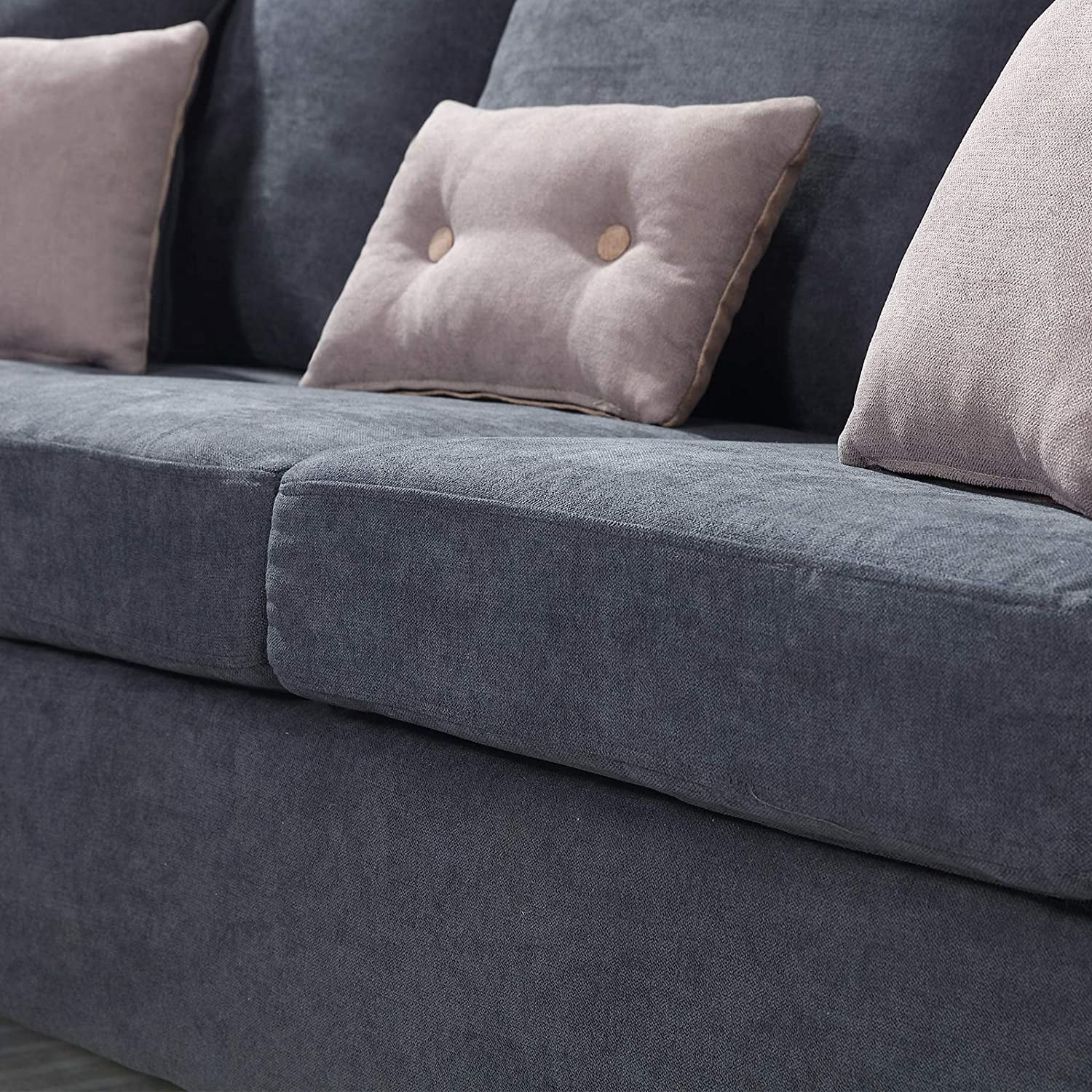 HONBAY Convertible Sectional Sofa Couch, L-Shaped Couch with Modern Linen Fabric for Small Space Dark Grey