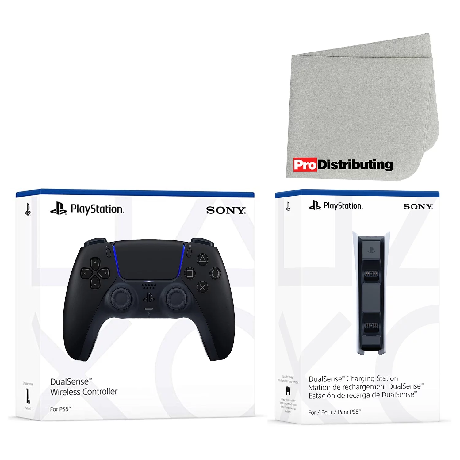 Sony PlayStation 5 Black DualSense Wireless Controller and Charging Station with Microfiber Cleaning Cloth