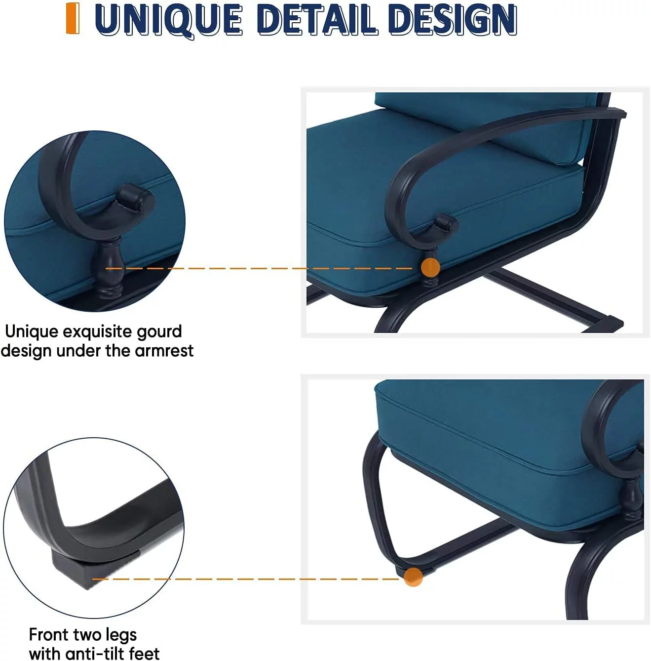 SOLAURA 5-Piece Outdoor Patio Conversation Set with Metal Loveseat, Spring Chairs and Table, Peacock Blue