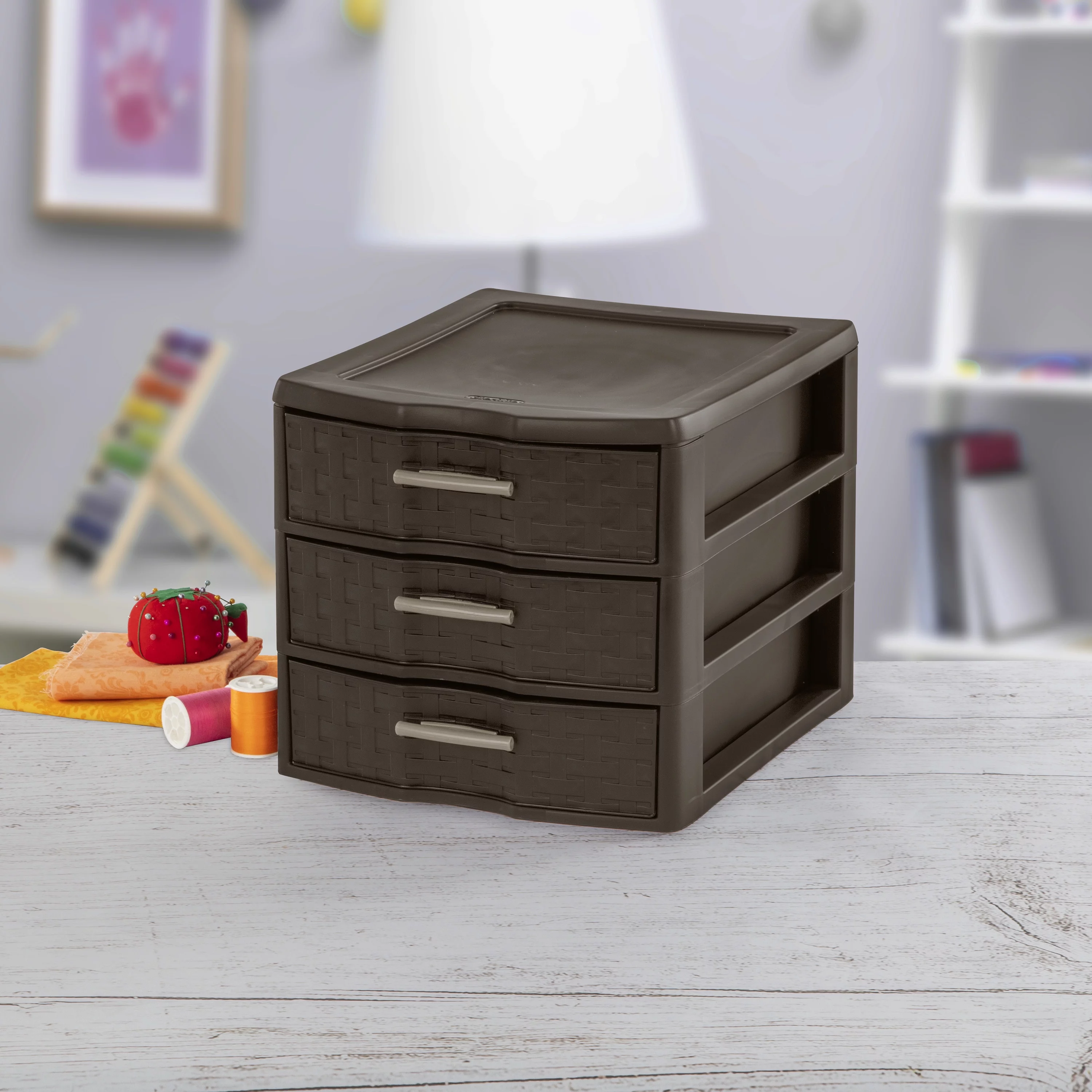 Sterilite Medium Weave 3 Drawer Unit Plastic, Espresso, Set of 4