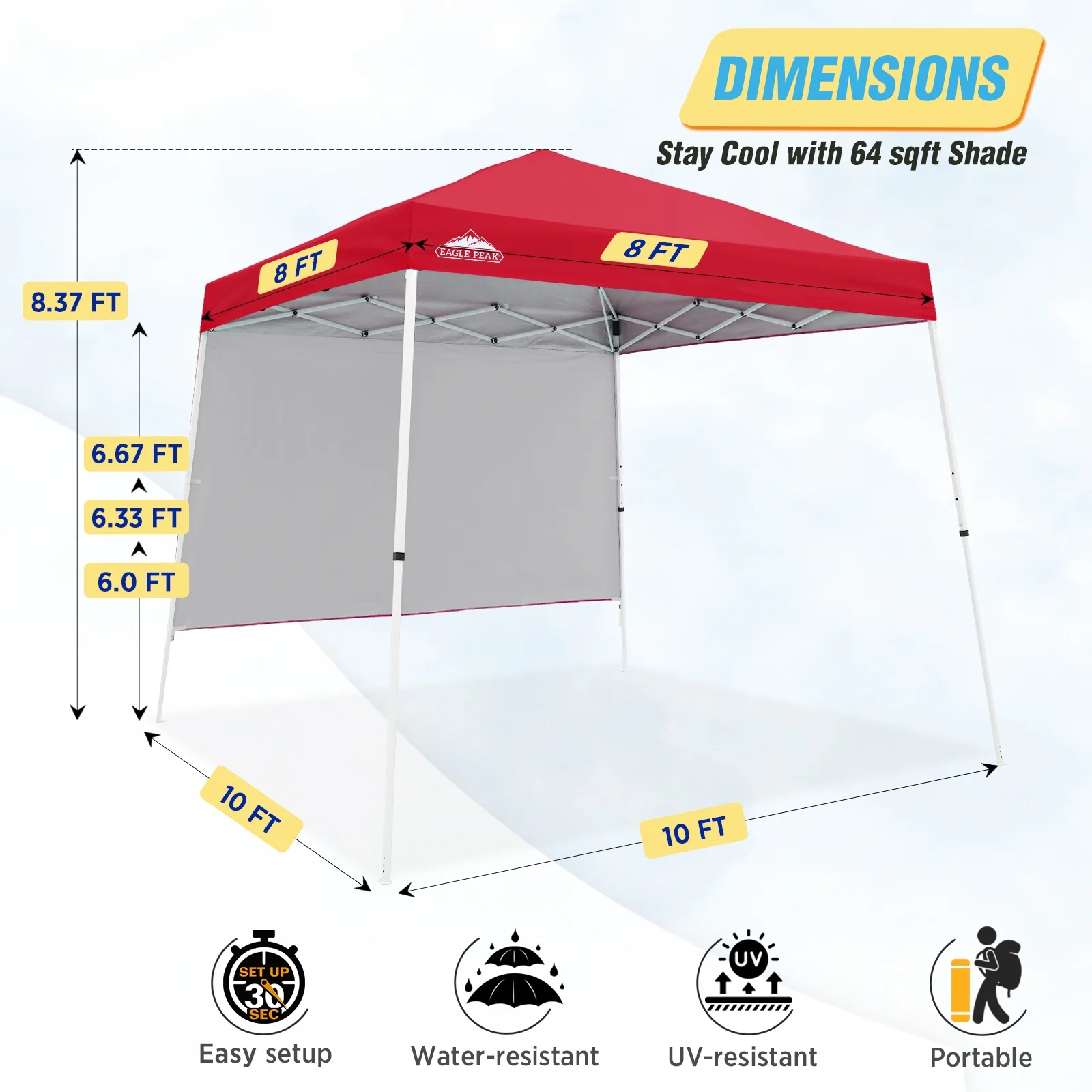 EAGLE PEAK 10x10 Outdoor Pop Up Slant Leg Canopy Tent with Wall Panel,Red