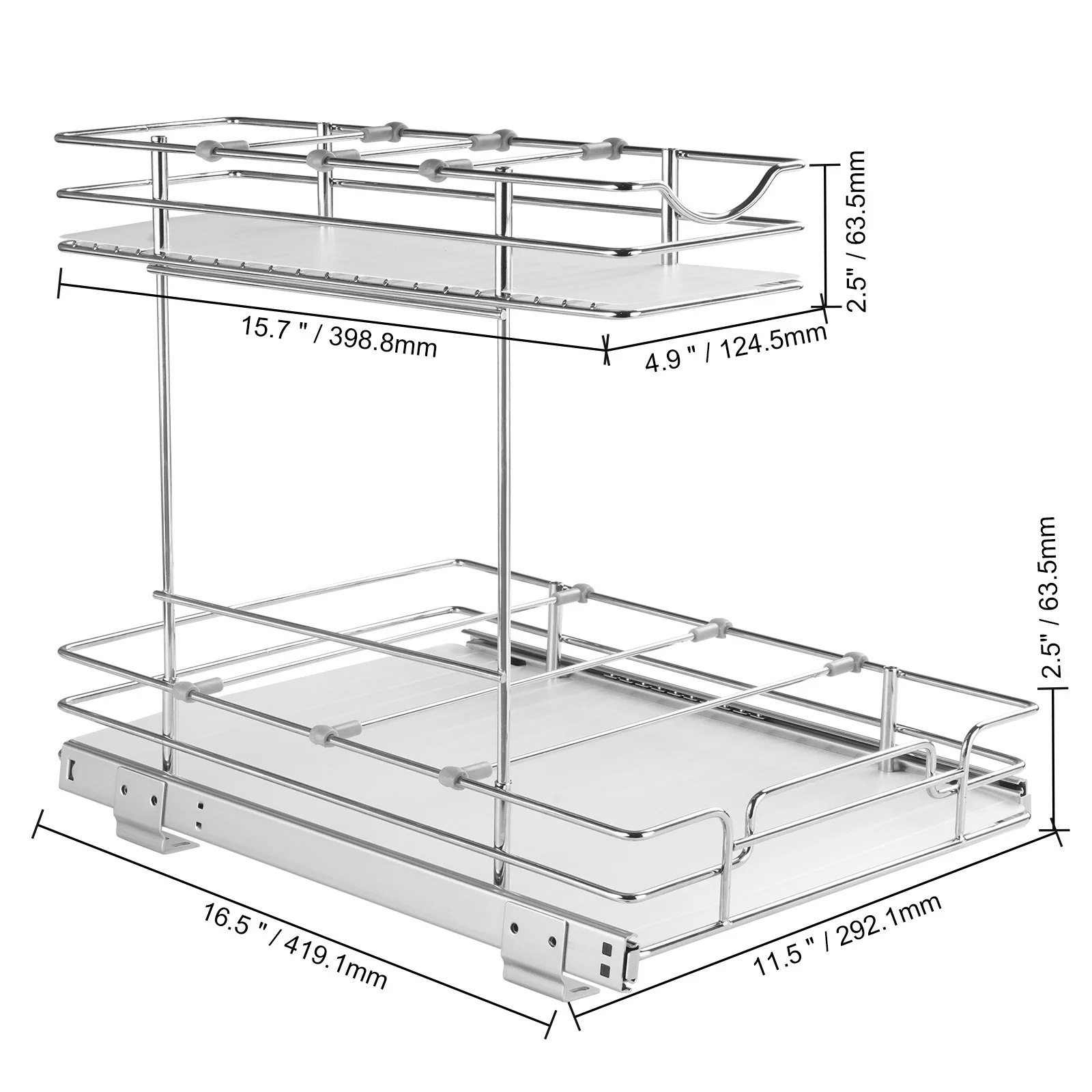 SKYSHALO 12x17 inch Drawer Basket 2-Tier Wire Pull Out Cabinet Under Sink Organizer