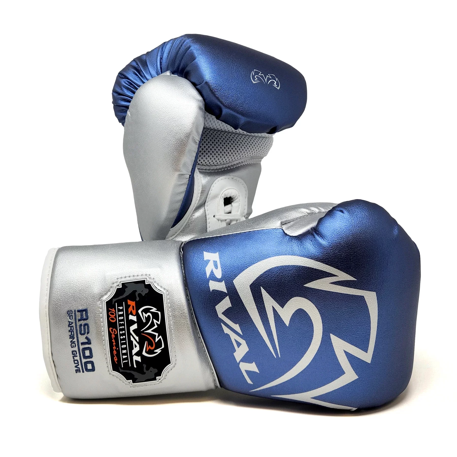 Rival Boxing RS100 Pro Sparring Boxing Gloves - 14 oz. - Blue/Silver