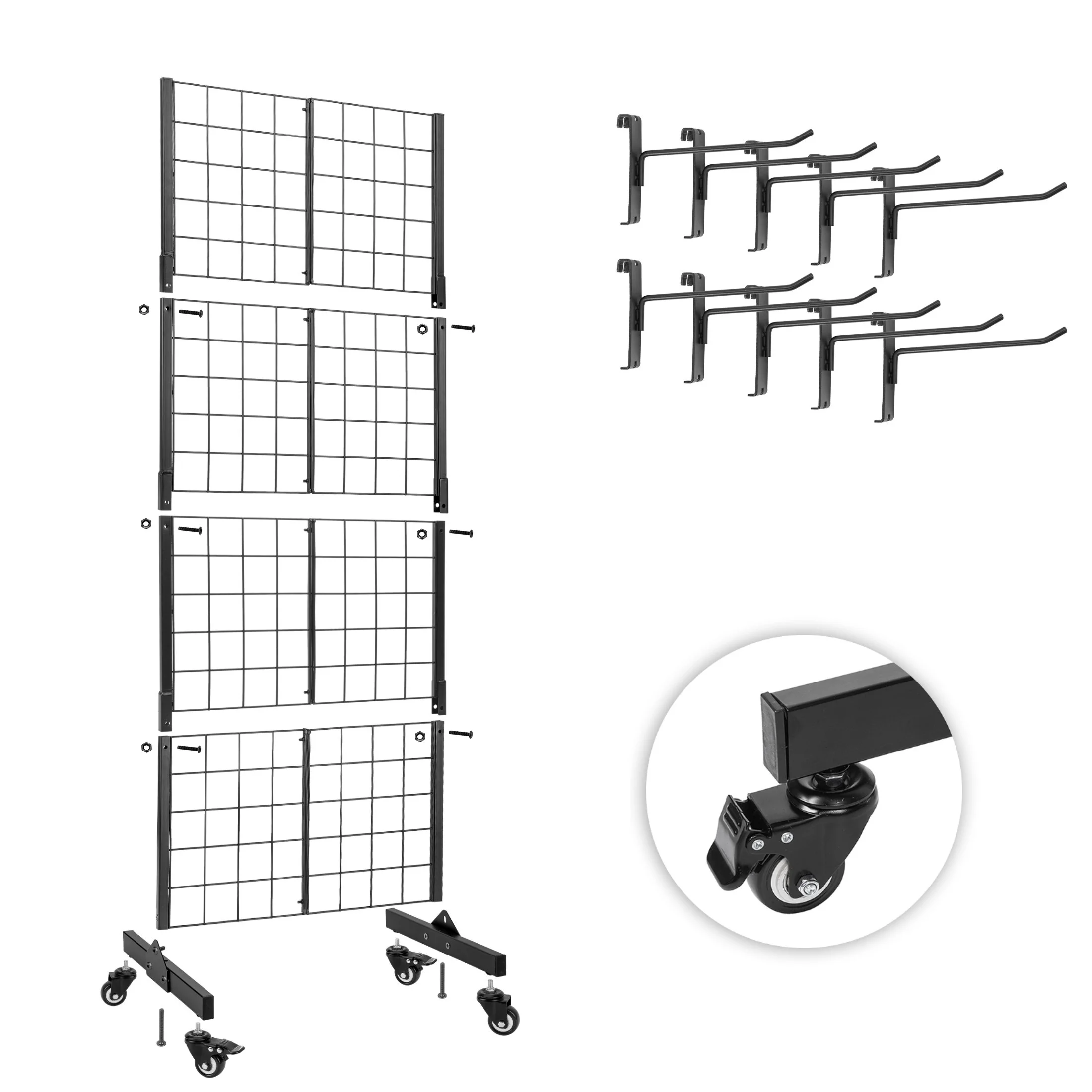Gridwall Panel Display Stand with 360° Swivel Wheels, 65
