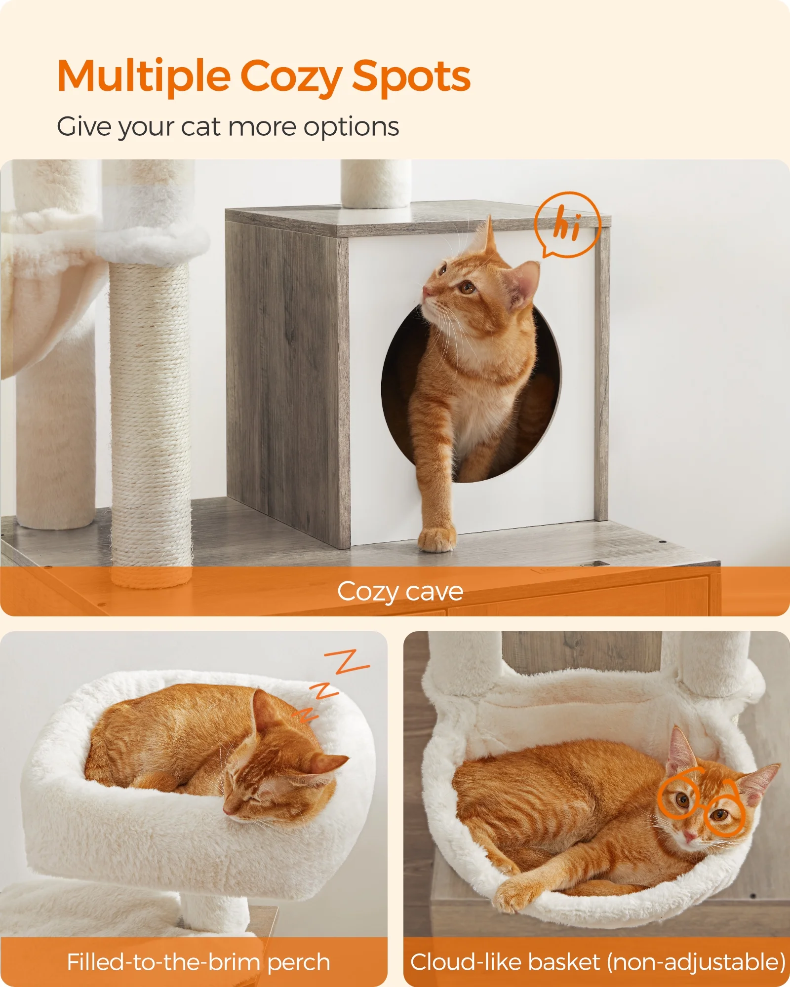 Feandrea WoodyWonders 2-in-1 Cat Tree with Litter Box Enclosure - Modern Cat Condo with Scratching Posts, Greige