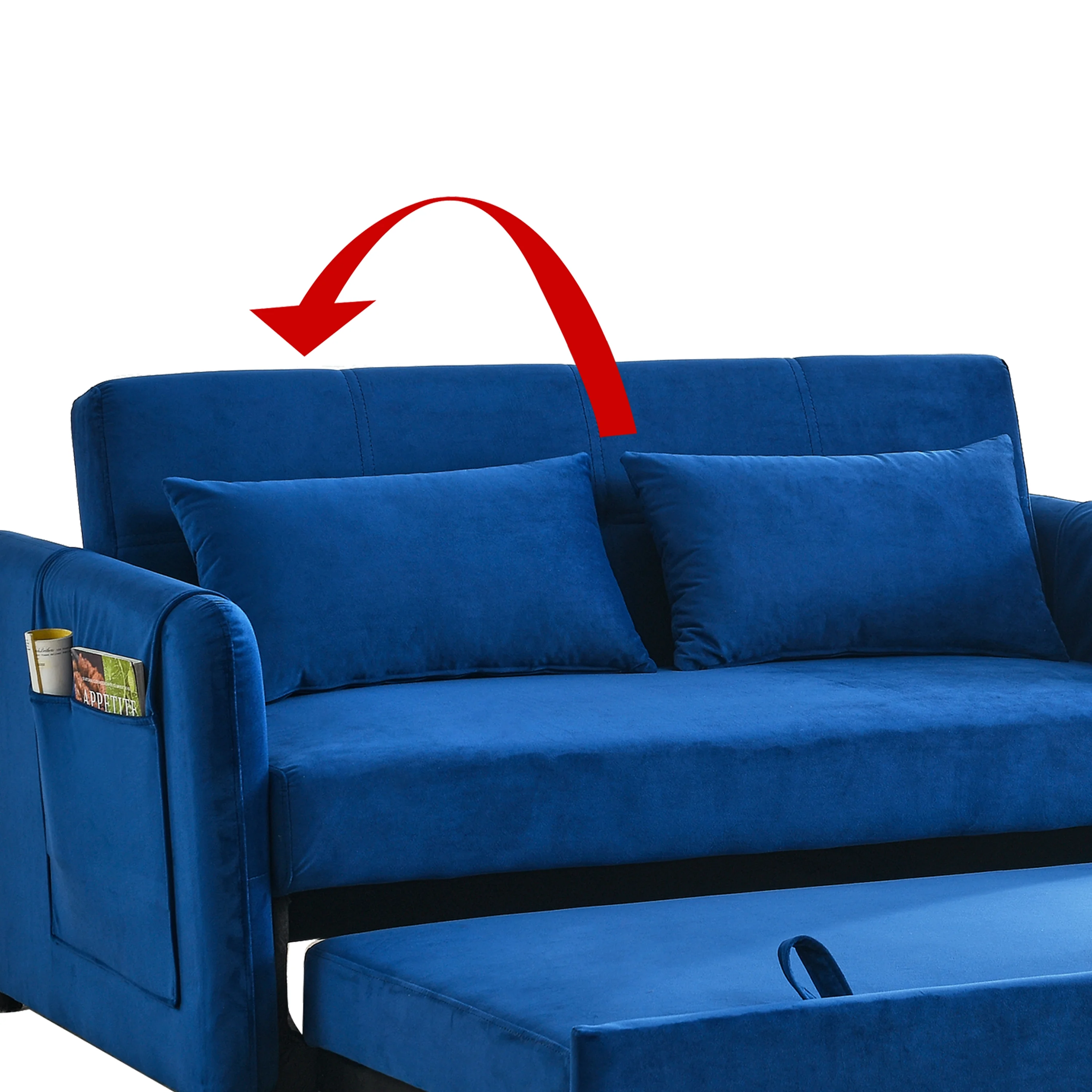 Modern Velvet Pull Out Convertible Sleeper Sofa Bed, Folding Loveseat Futon Couch with Adjustable Backrest Lumbar Pillows for Living Room Bedroom Office