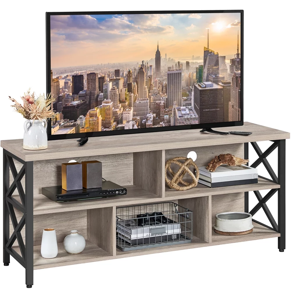 SmileMart Modern Industrial TV Stand for TVs up to 65 Inch with Storage, Gray