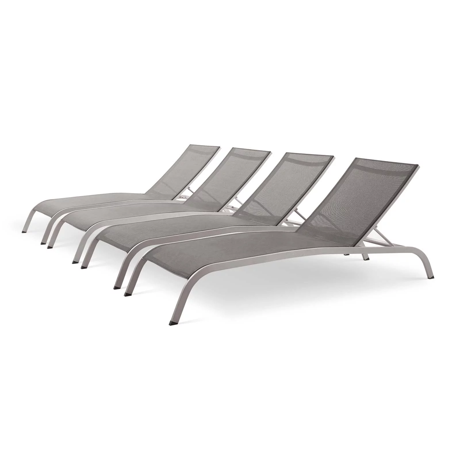 Lounge Chair Chaise, Set of 4, Aluminum, Metal, Steel, Grey Gray, Modern Contemporary Urban Design, Outdoor Patio Balcony Cafe Bistro Garden Furniture Hotel Hospitality