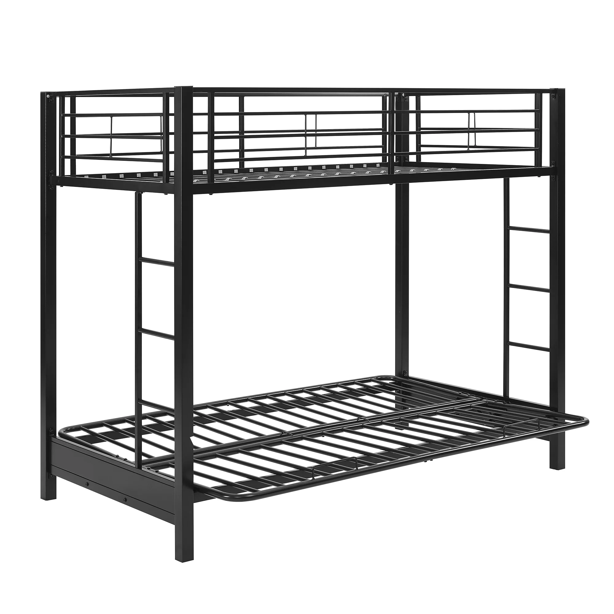 Walker Edison Premium Metal Twin Over Futon Bunk Bed - Black, Mattresses Not Included
