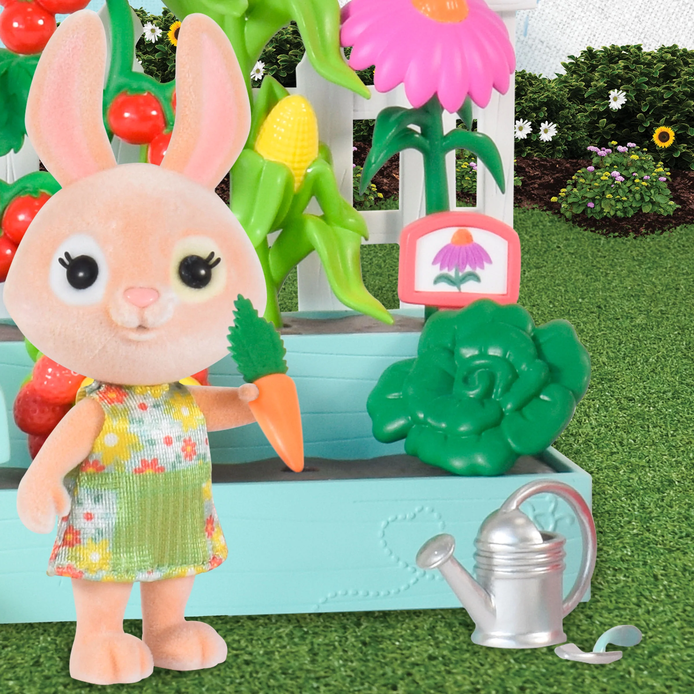Honey Bee Acres Time to Garden Playset with Bunny Figure, 16 Pieces, Children Ages 3+