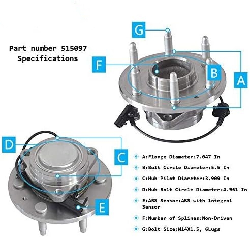 2WD Front Wheel Bearing Hub for Chevy GMC Silverado Sierra Suburban Yukon XL 1500 Tahoe Avalanche Cadillac Escalade ESV Wheel Bearing and Hub Assembly Replacement