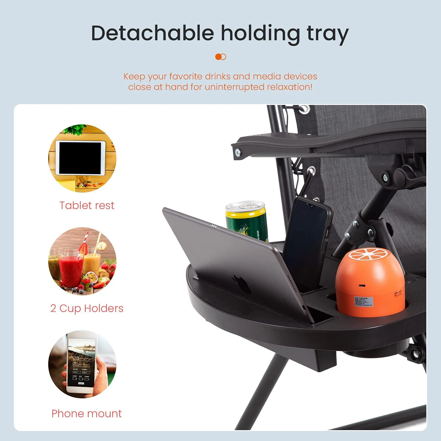 Zero Gravity Lounge Chair with Pillow and Side Table,Black