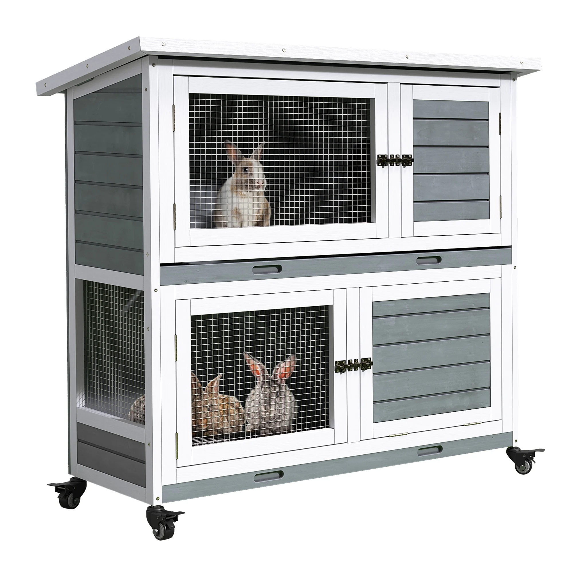 Dextrus Rabbit Hutch Bunny Cage Indoor Outdoor with Removable Tray and Wheels