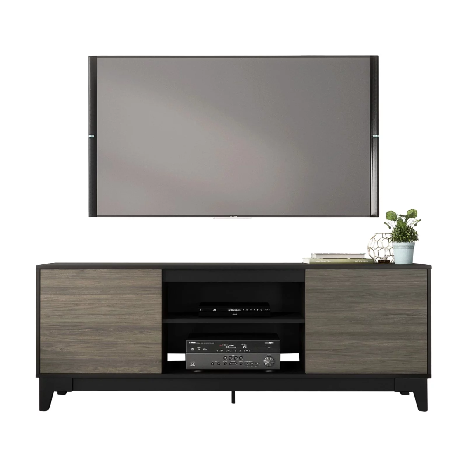 Nexera Rhapsody TV Stand with Shelves for TVs up to 80 in., Nutmeg and Black