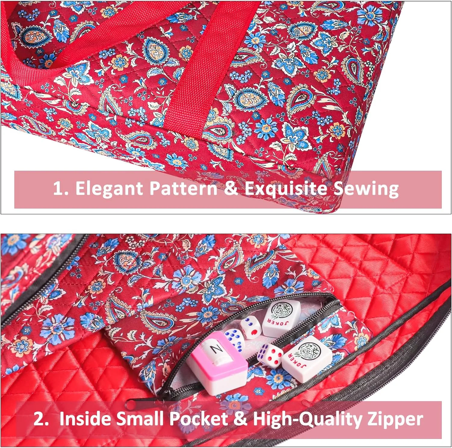 American Mahjong Set,Red Bag,166 Mahjong Sets,4 All-in-One Rack/Pushers,Mahjong Tiles Set with Manual (Mah-Jongg,Majiang)