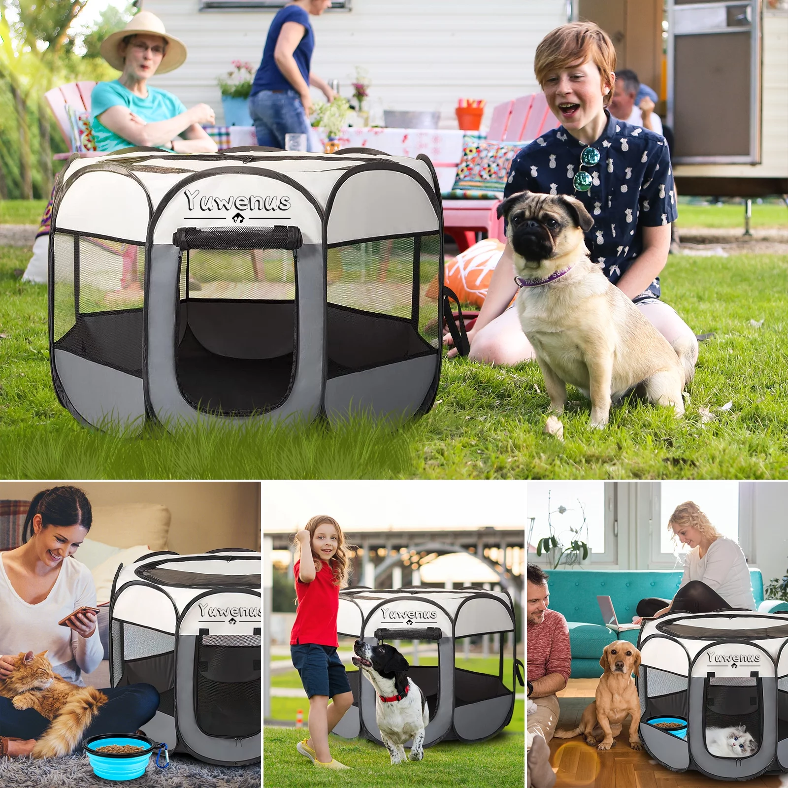 YUWENUS Portable Pet Playpen, Dog Playpen Foldable Pet Exercise Pen Tents for Puppy Dog Cat Rabbits Indoor Outdoor Travel Camping Use