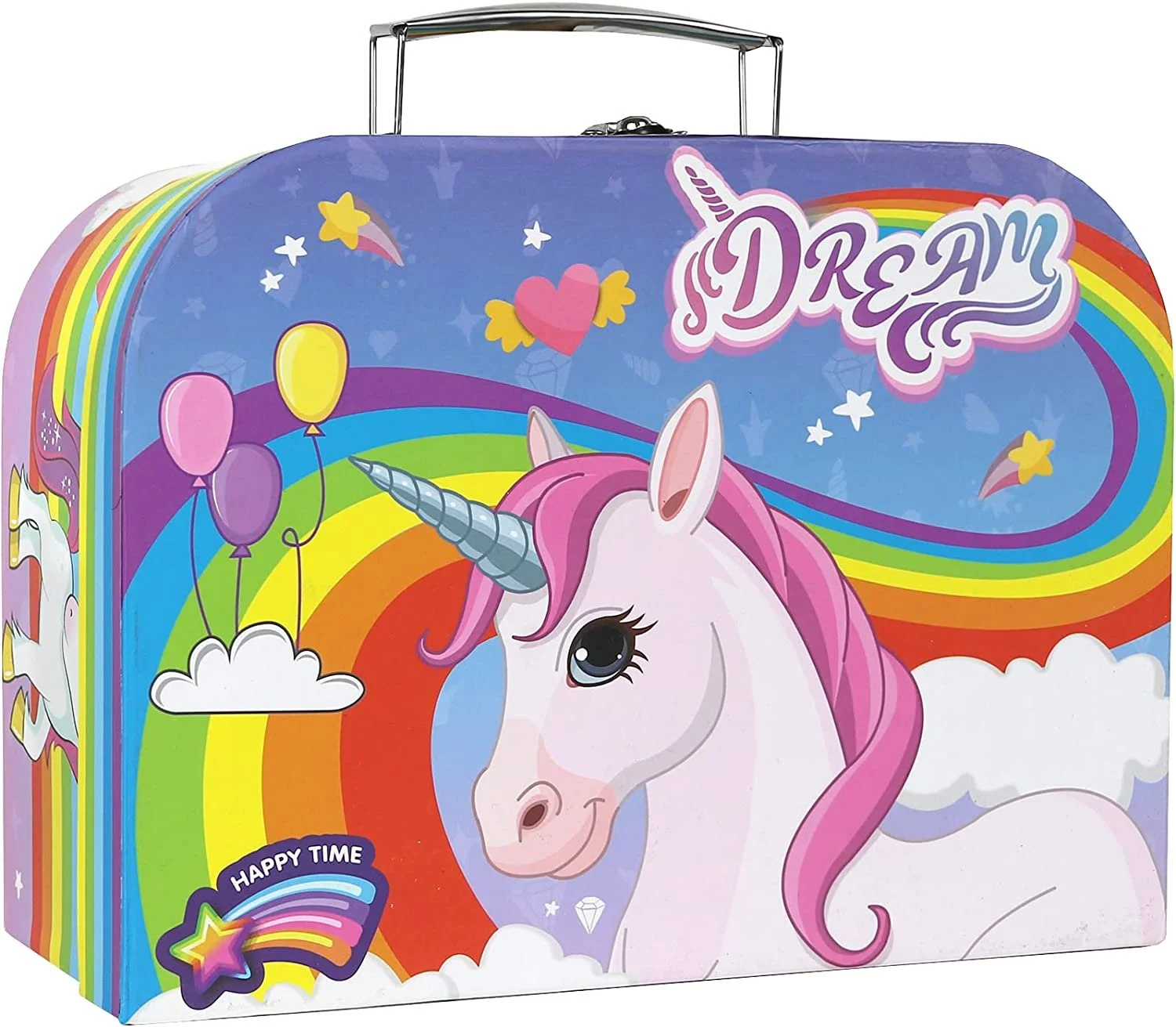 Tea Set for Little Girls, Pretend Play Tea Party Set, Unicorn Design Kids Tin Tea Set with Carrying Case (15 Pcs)