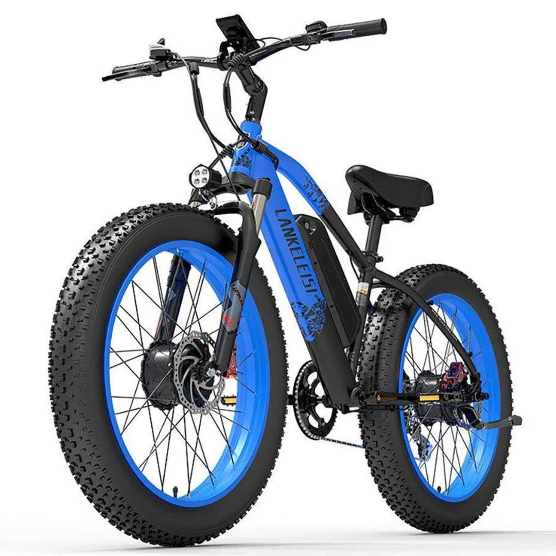 LANKELEISI Electric Bike 26 Inch Fat Tire e-Bike 1000W Dual Motor 48V 20Ah Battery 31Mph Pedal Assist Mountain Bike 7 Speed MG740 Plus - Blue