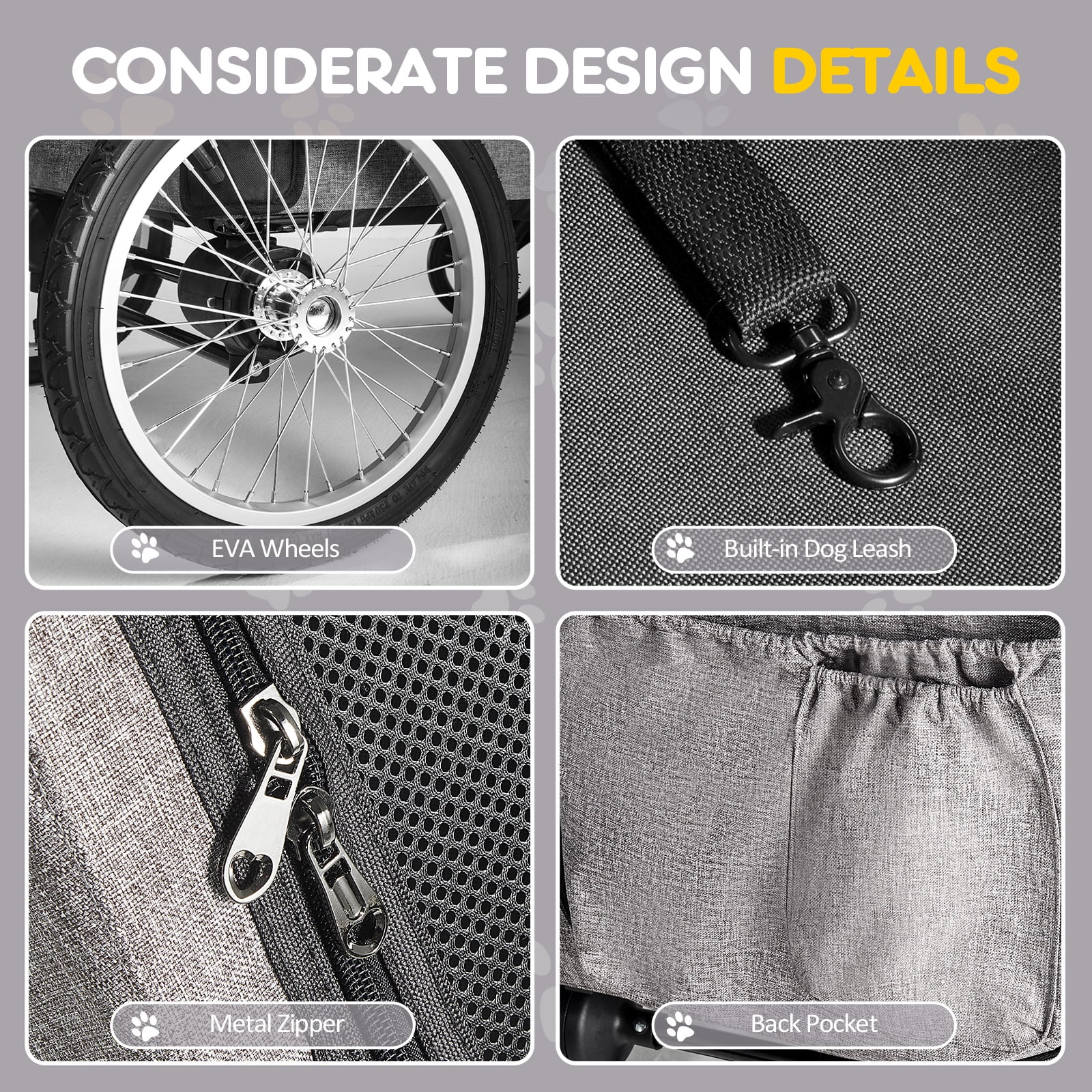 TOFUUMI 4 Wheel Dog Stroller, Folding Pet Stroller for Large Dogs,Up to 132 lbs, Gray