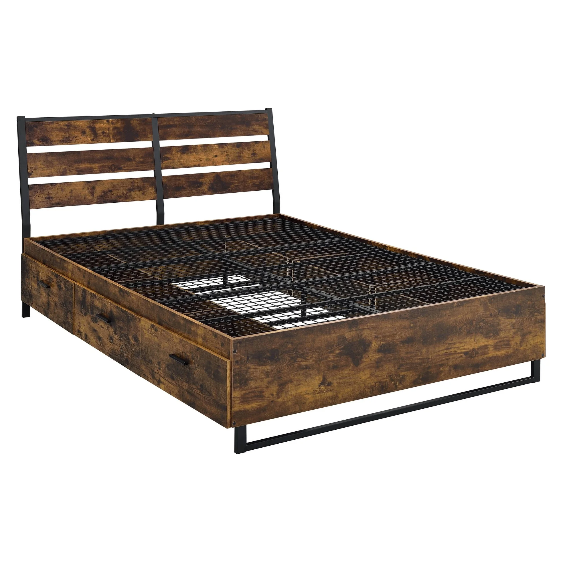Garrett Rustic Oak and Black Storage Bed with 6 Drawers King