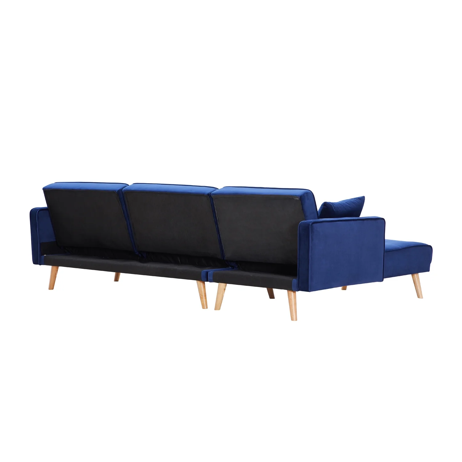 Modern Velvet L-Shaped Sectional Sofa Bed, Convertible Folding Sleeper Futon Couch with Chaise Lounge and Pillows for Living Room Office Apartment