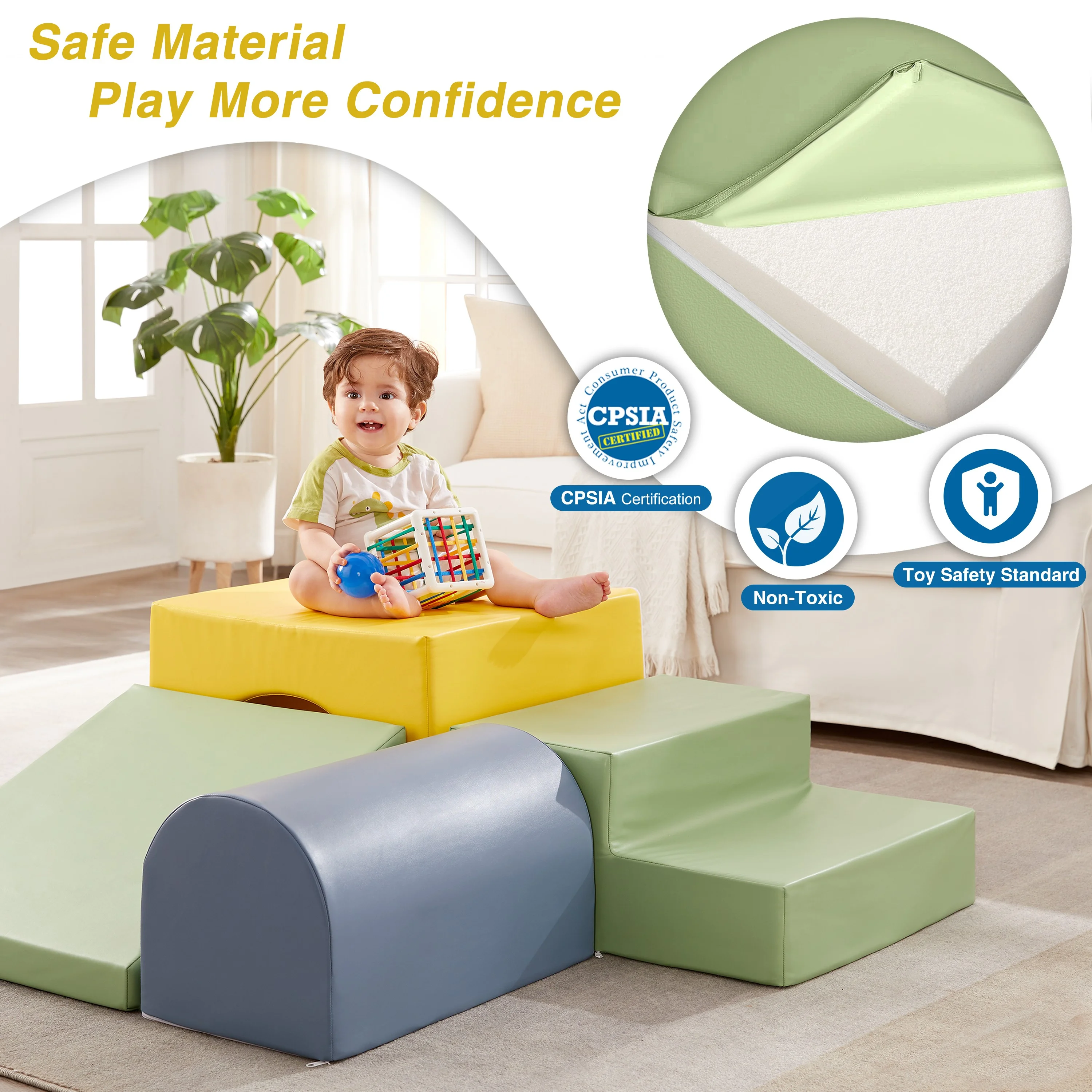 Kids Climb & Crawl Sets, 4-Piece Soft Foam Block Activity Play Structures Set for Baby Infant, Indoor Climber for Child Development, Color Coordination, Motor Skills