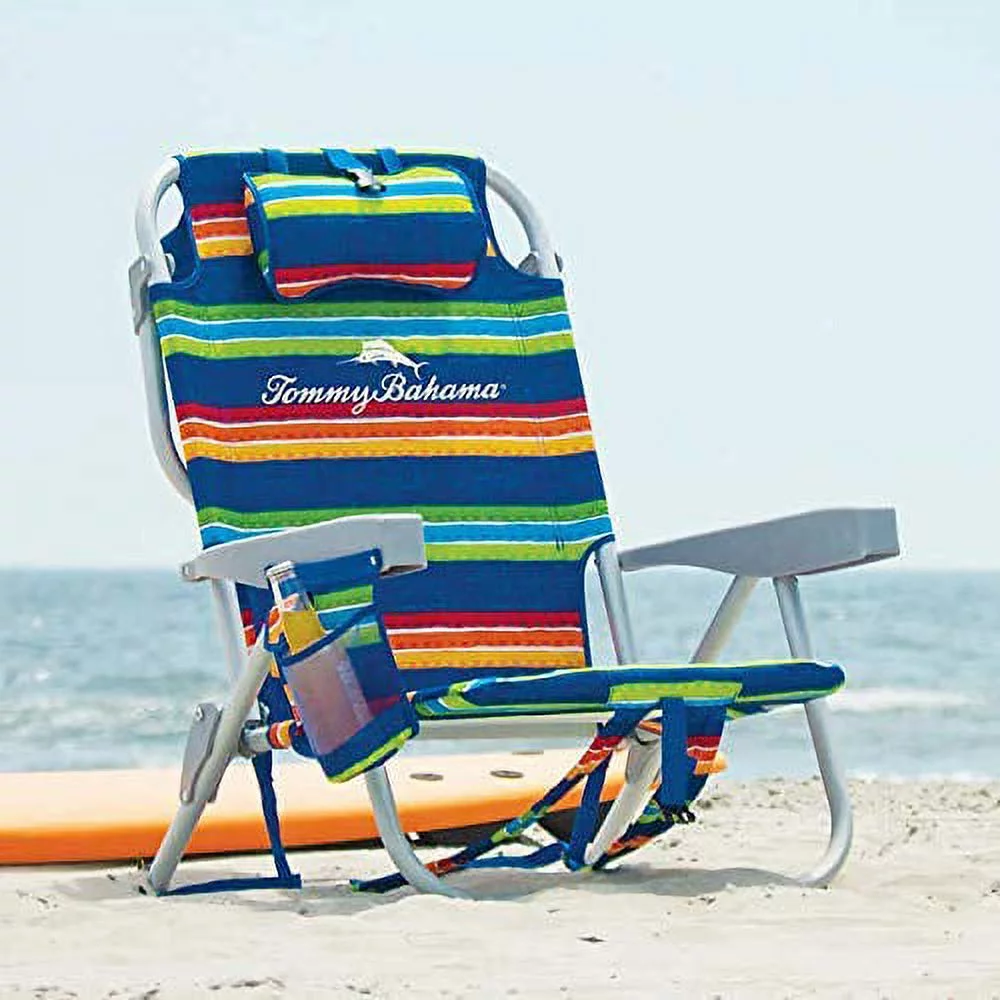 2 Tommy Bahama 5 Position Multi Colored Beach Chairs