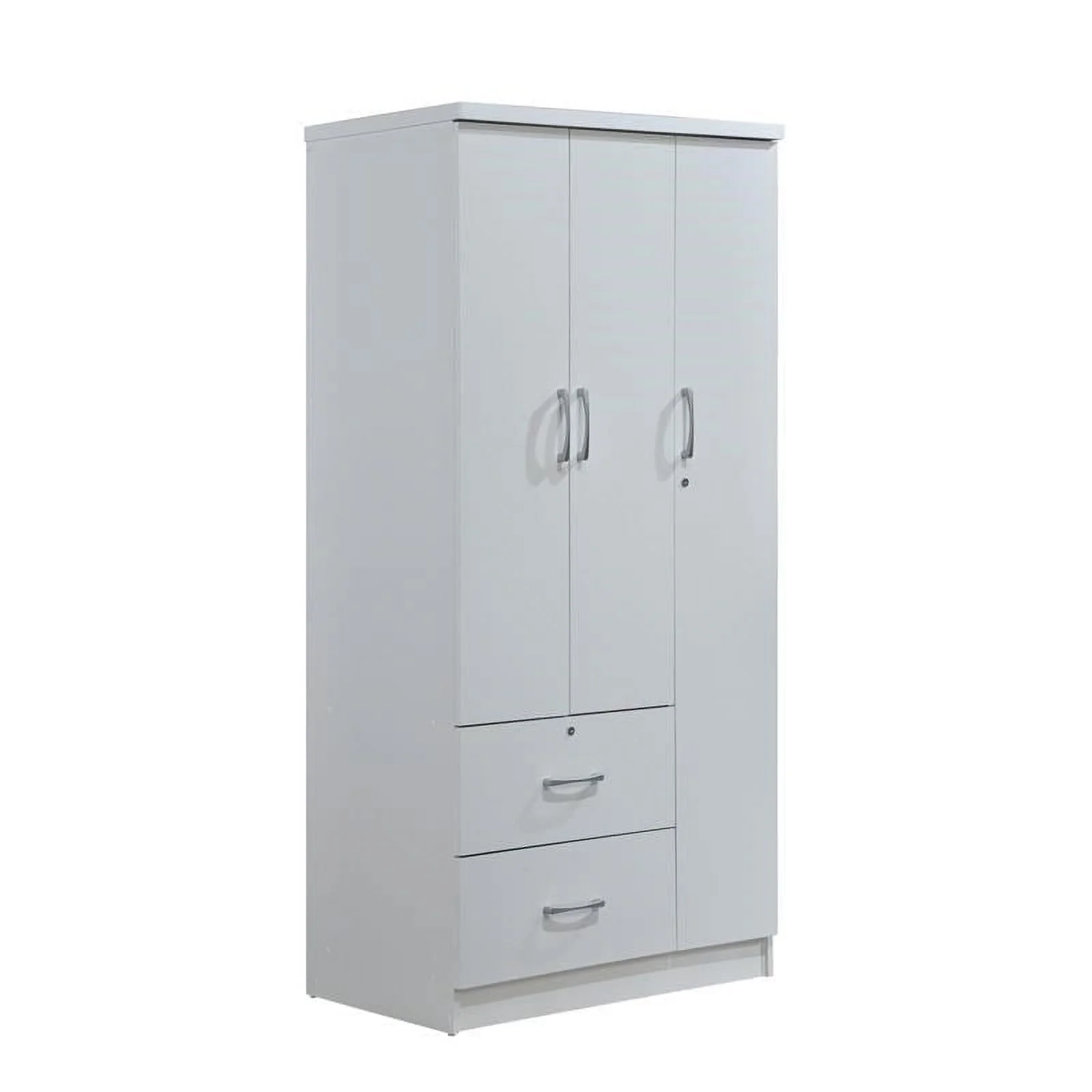 Boahaus Frankfurt Modern Bedroom Armoire 3 Opening Doors 2 Drawers White for Adults