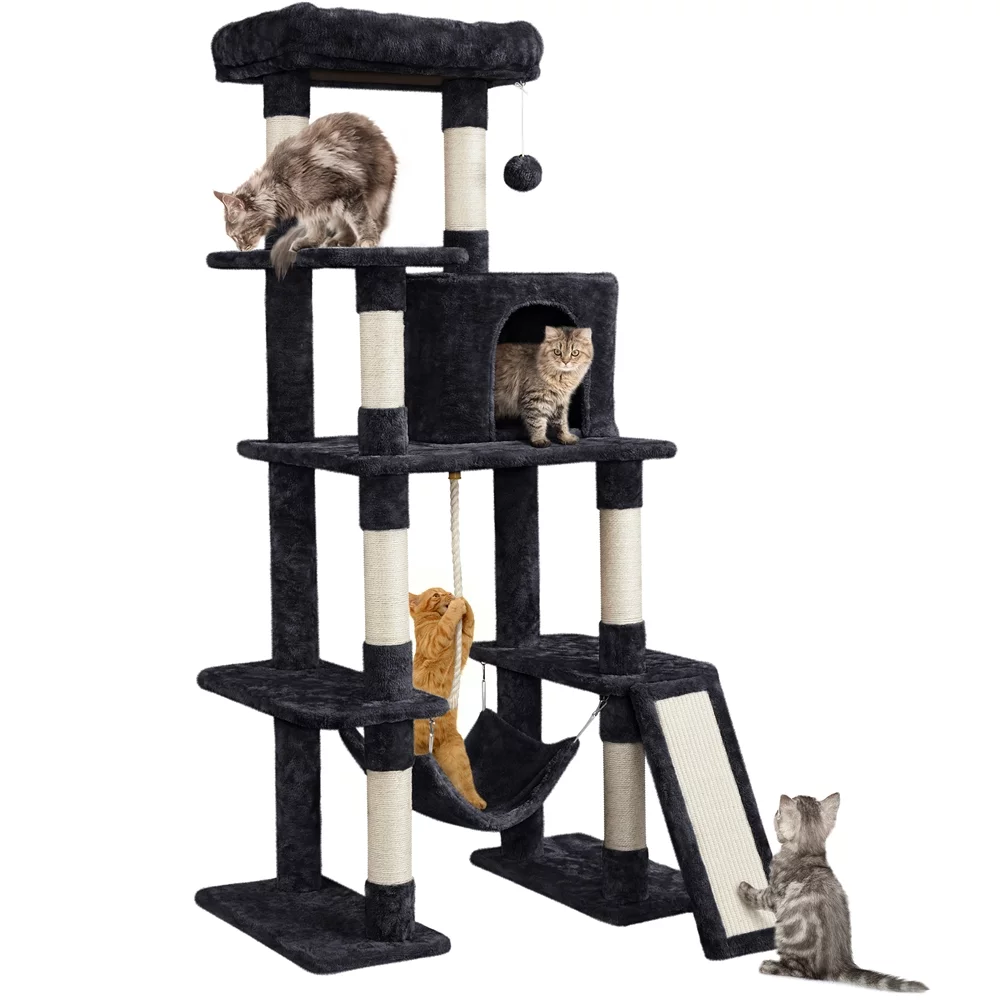 Easyfashion Multilevel 63inch Cat Tree Tower for Kitchens, Black