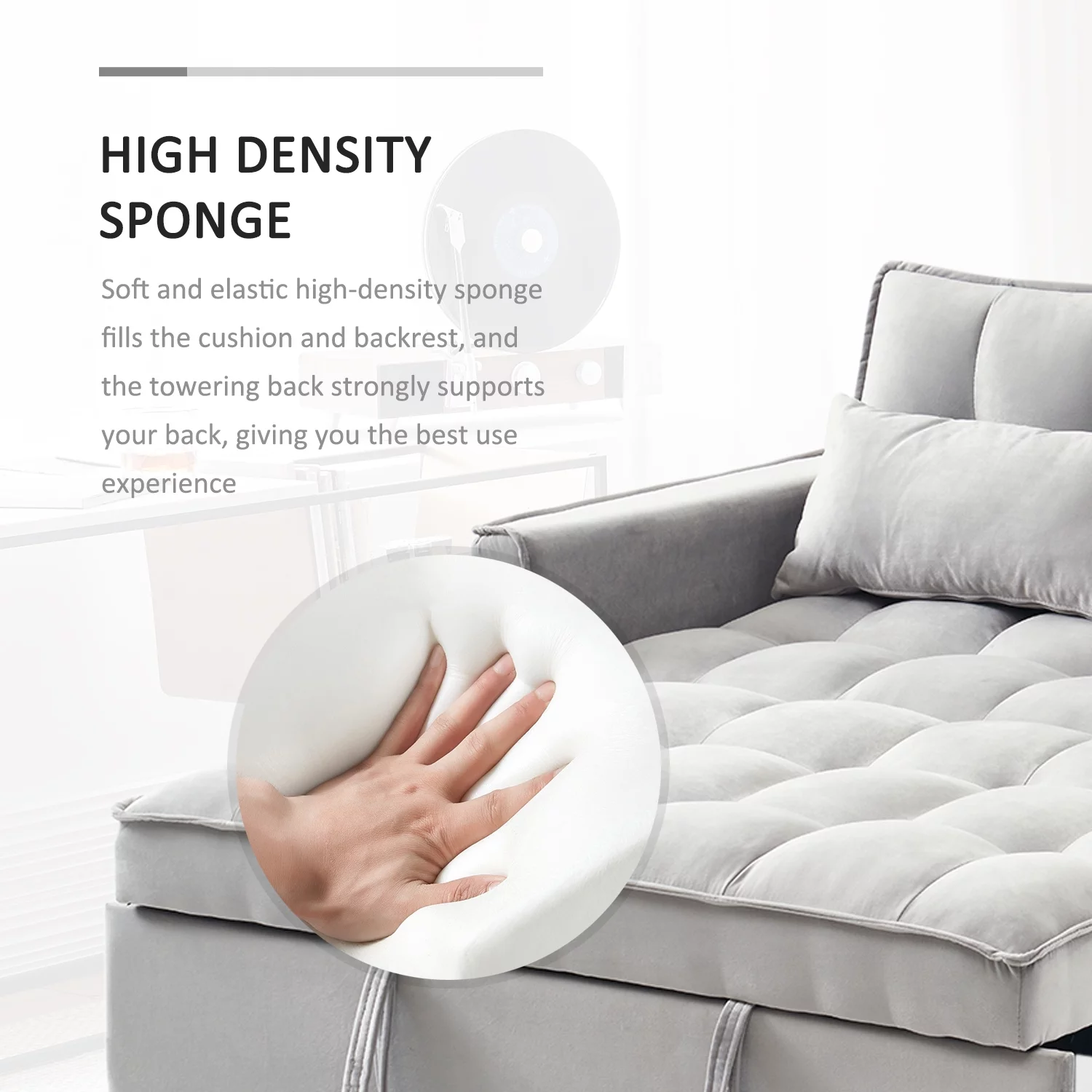 Tzicr 55.5'' 3-in-1 Convertible Sleeper Sofa Bed, Modern Velvet Loveseat Futon Couch Pullout Bed with Adjustable Backrest, Side Storage Pockets and Pillows. (Grey)