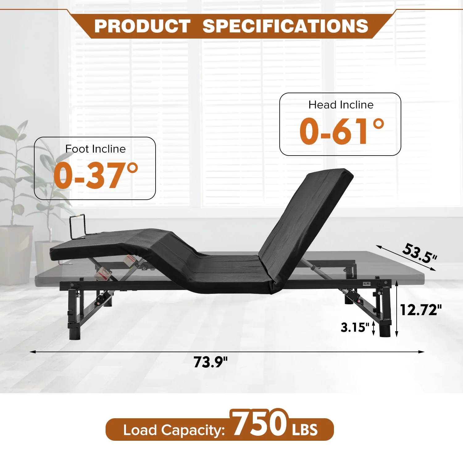 CQSXDA Full Size Electric Adjustable Bed Base, Ergonomic Upholsterede Bed Frame with Upgraded Motors and Remote Control, Independent Head & Foot Incline, Powerful Quiet Motor, Easy Assembly